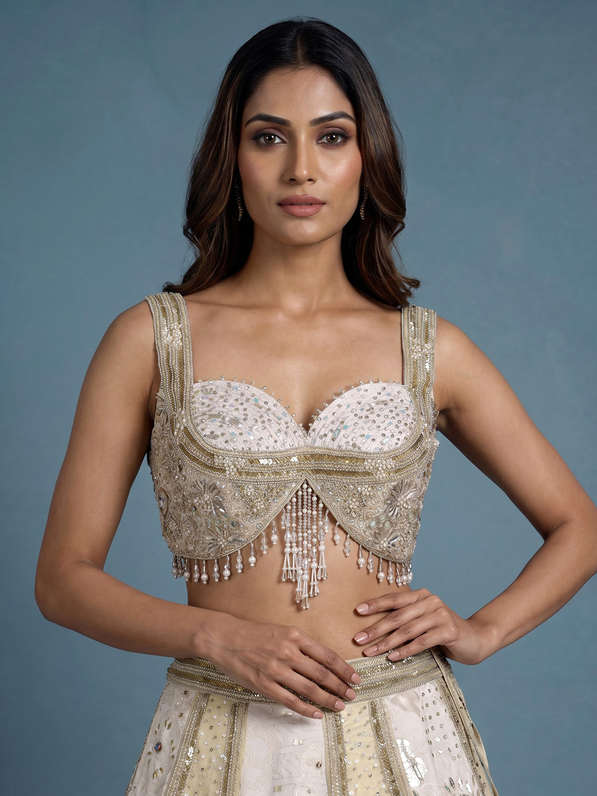 Off white regal jacquard women lehenga choli with dupatta
