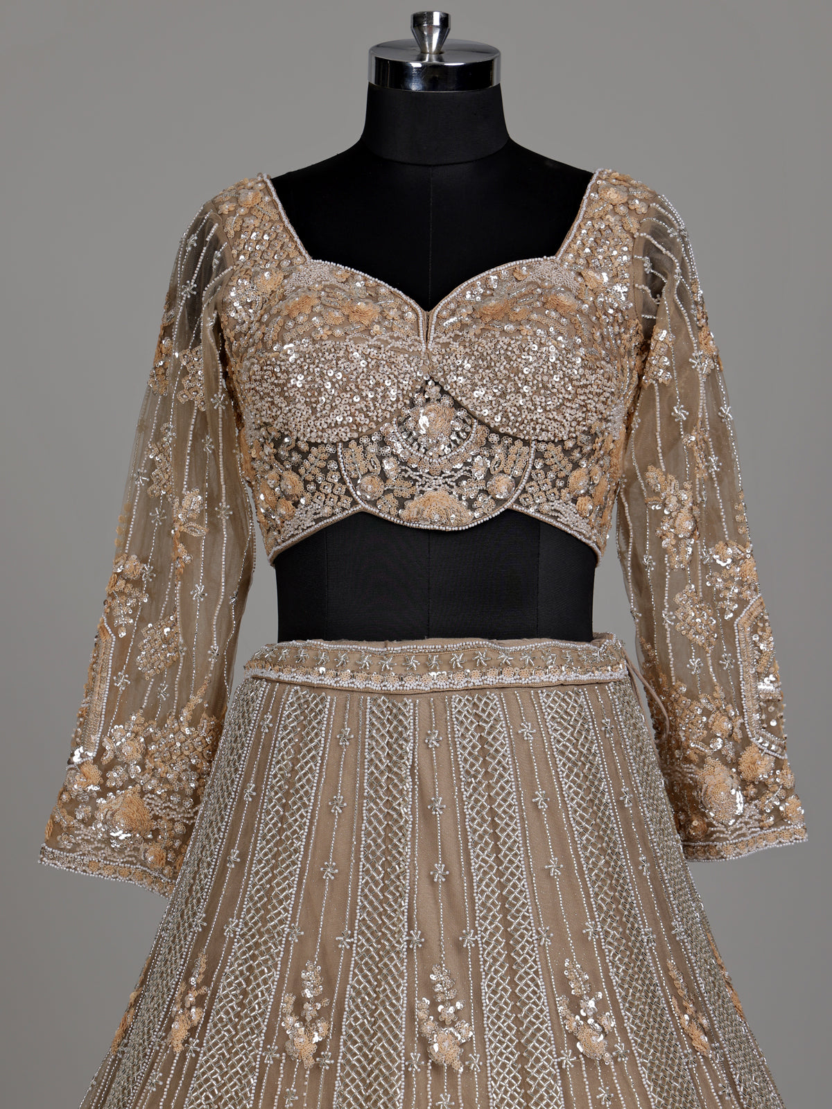 Beige elegant jharokha women lehenga choli with dupatta