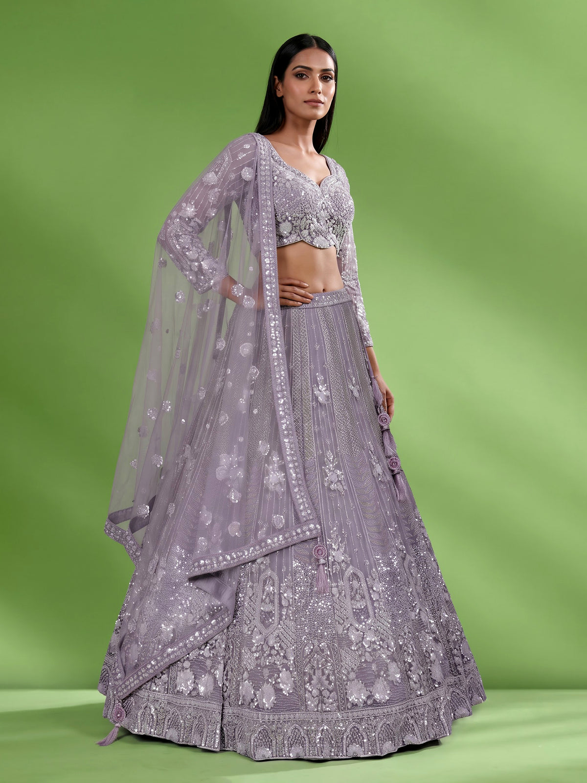 Lavender ornate jaal women lehenga choli with dupatta