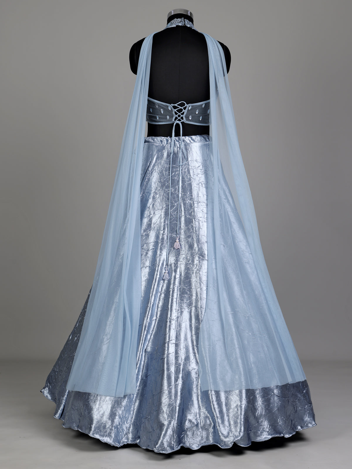 Blue contemporary tissue silk women lehenga choli