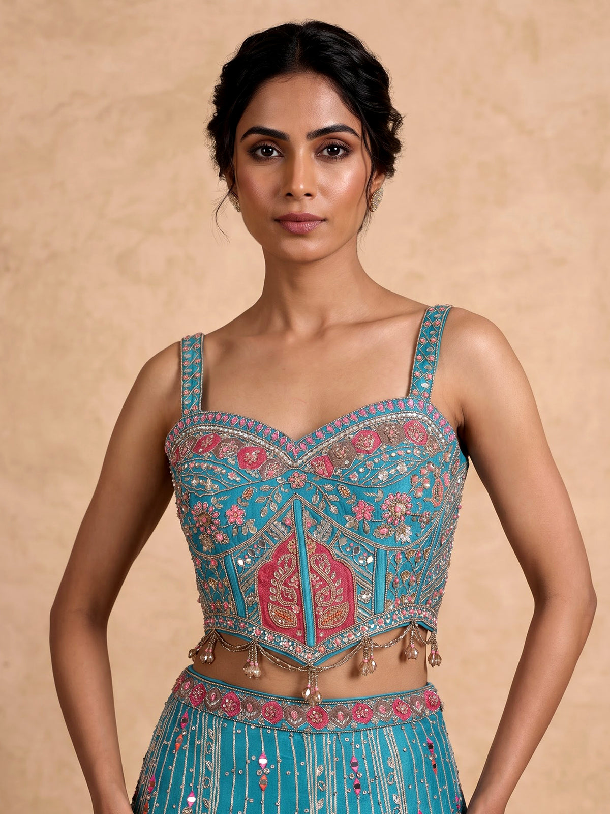 Firozi regal banarasi women lehenga choli with dupatta