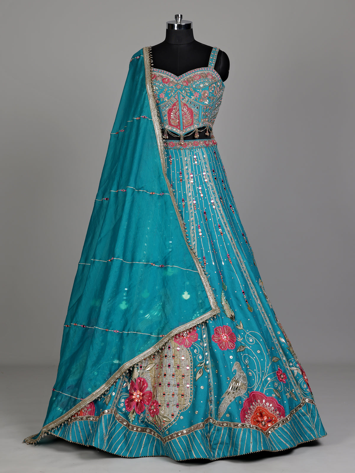 Firozi regal banarasi women lehenga choli with dupatta
