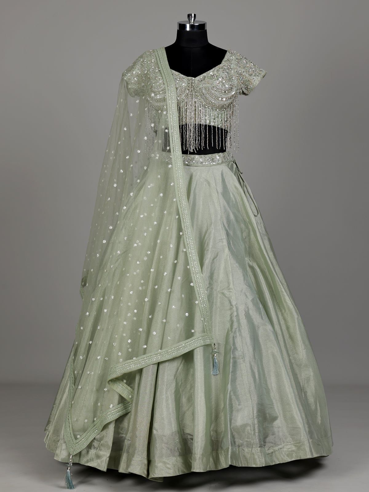Pista green embellished women lehenga choli with dupatta