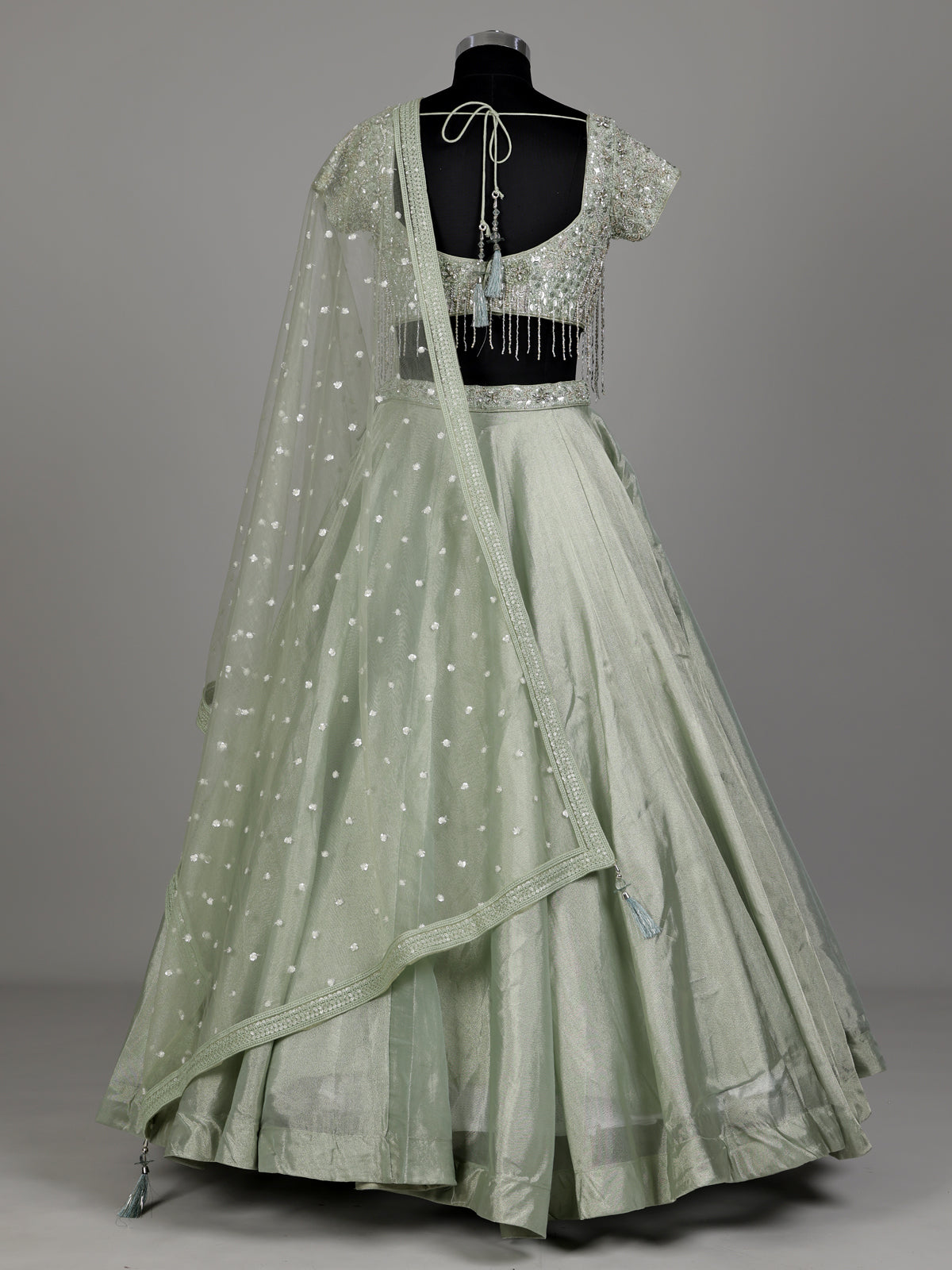Pista green embellished women lehenga choli with dupatta
