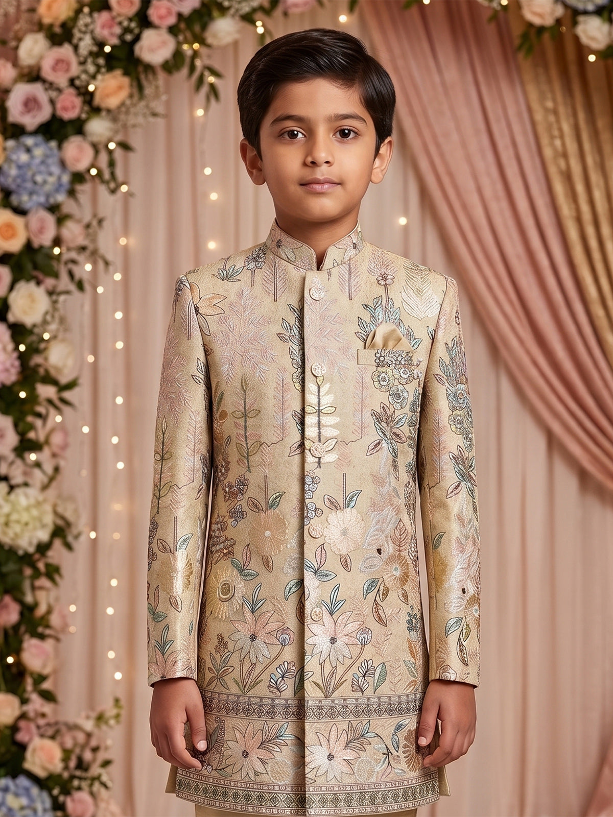 Beige mughal garden boys indo western