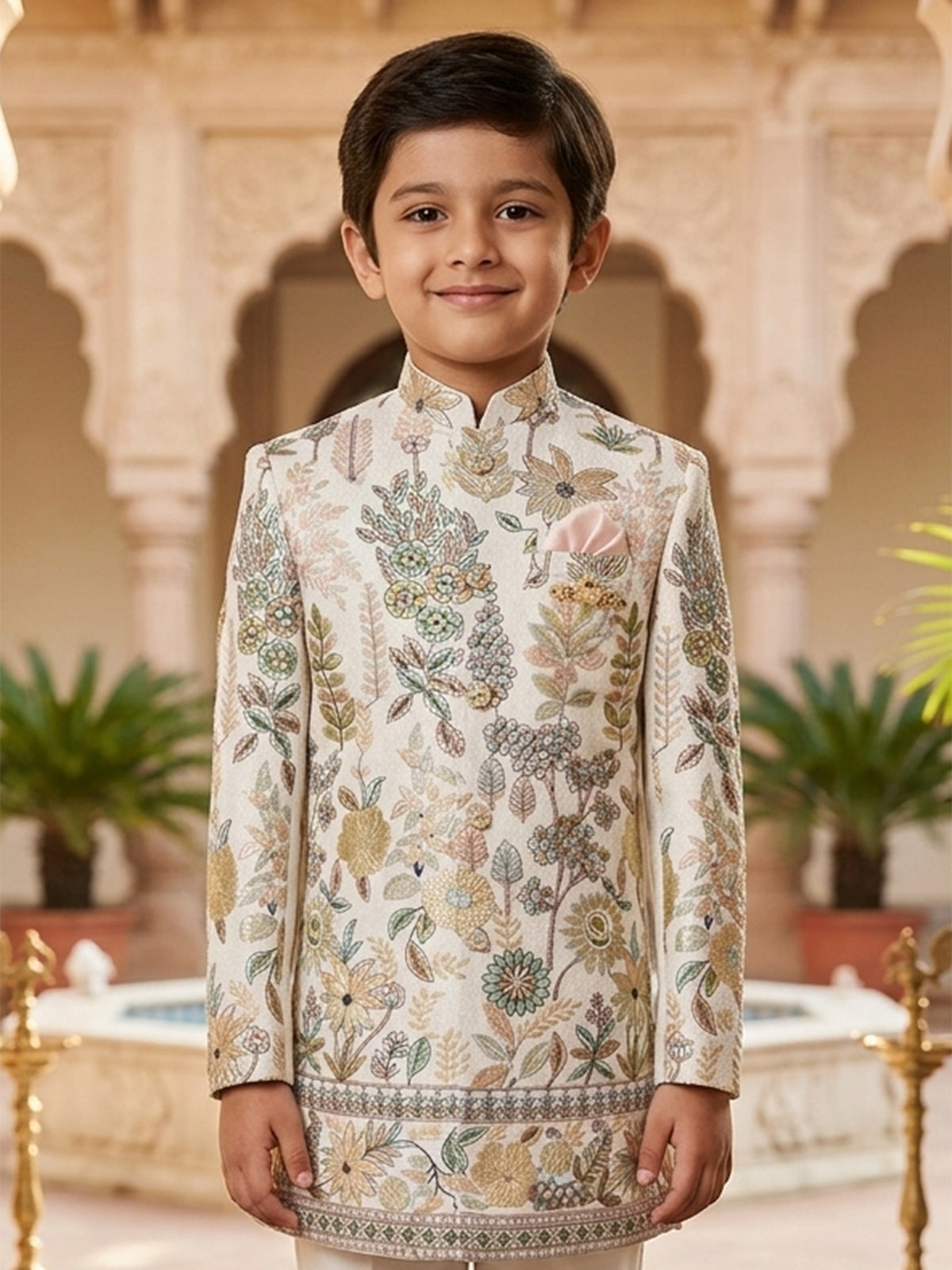 Off white mughal garden boys indo western