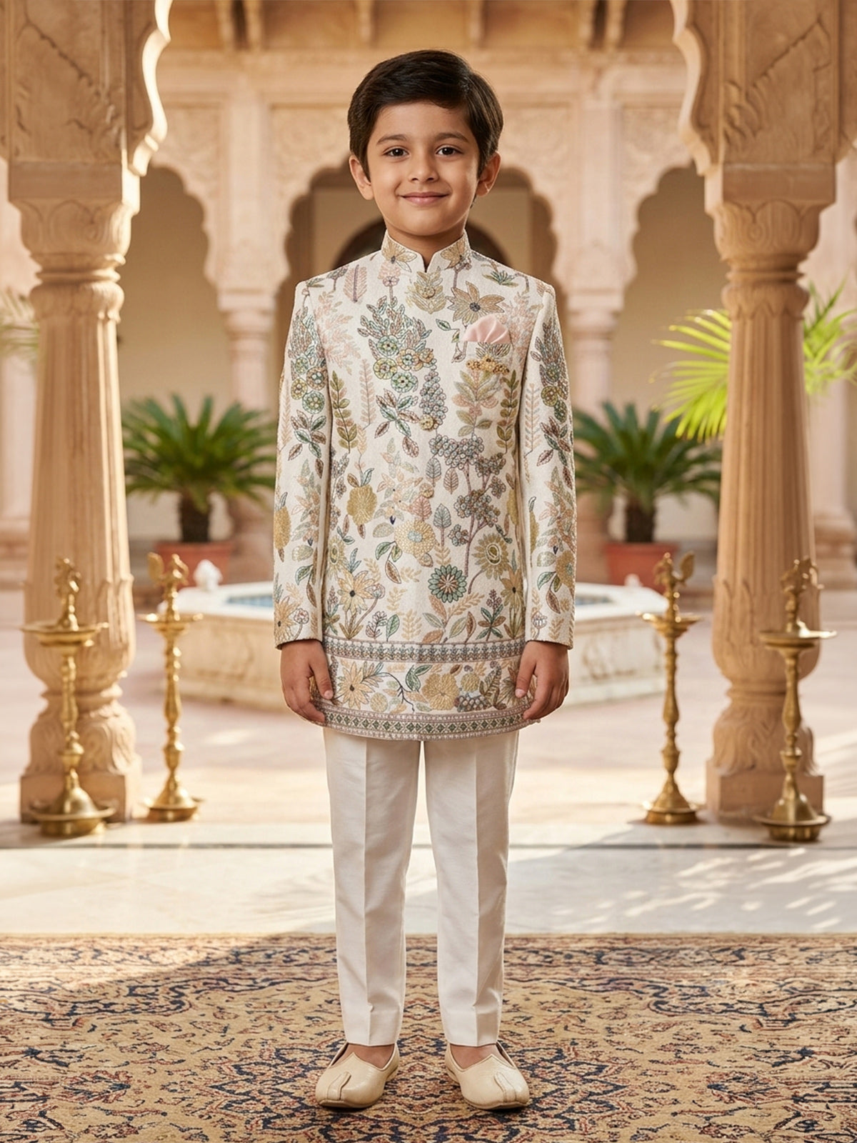 Off white mughal garden boys indo western