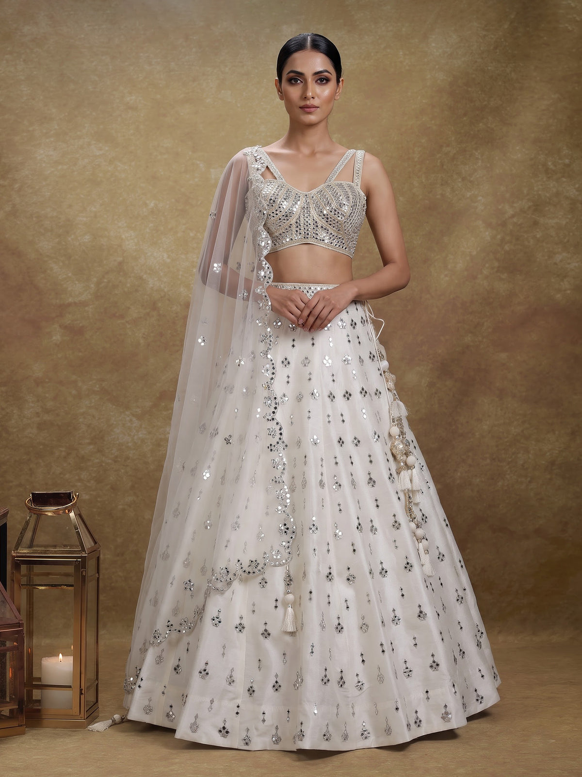 White contemporary cutout women lehenga choli