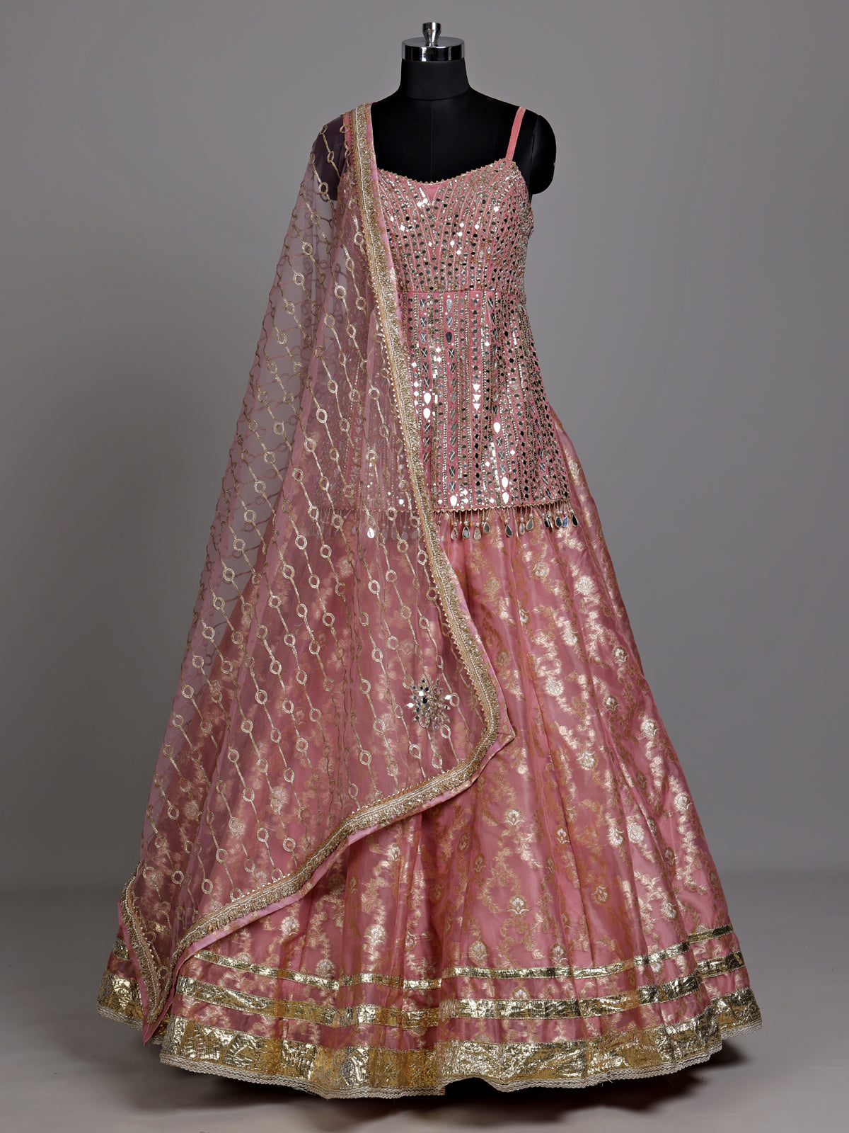 Pink mirror work women lehenga choli