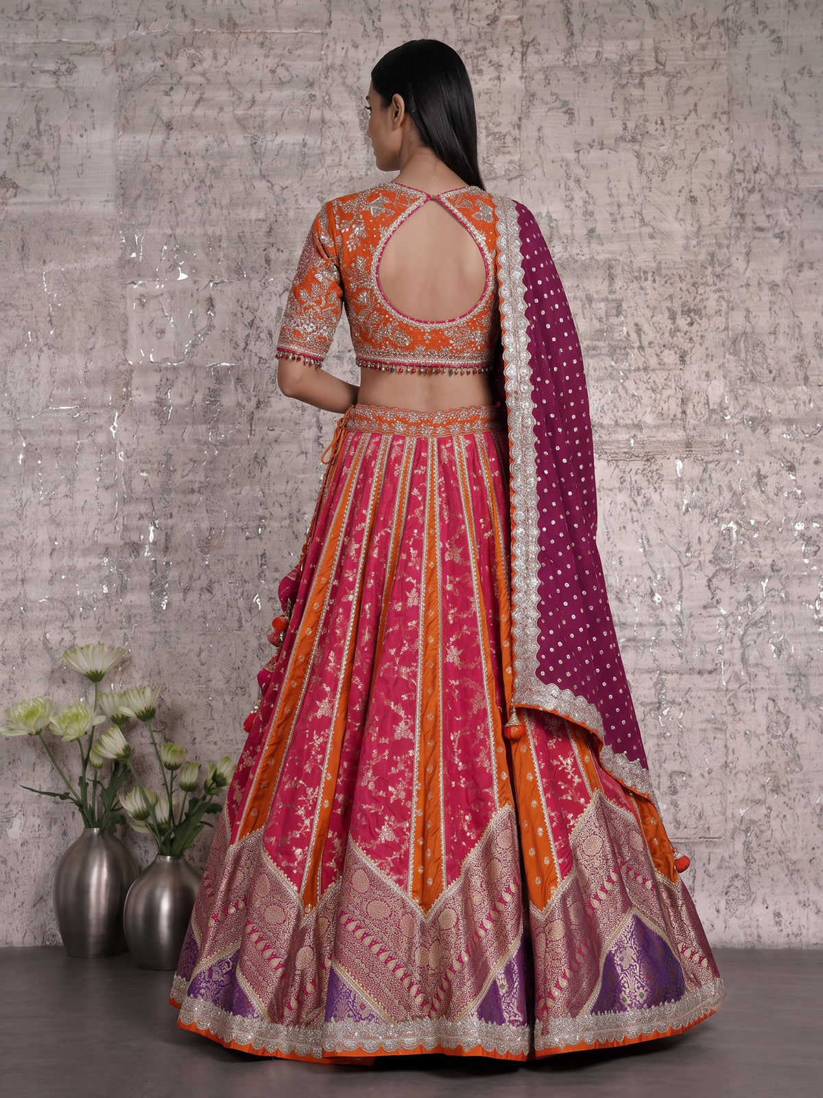 Rust orange jharokha women lehenga choli