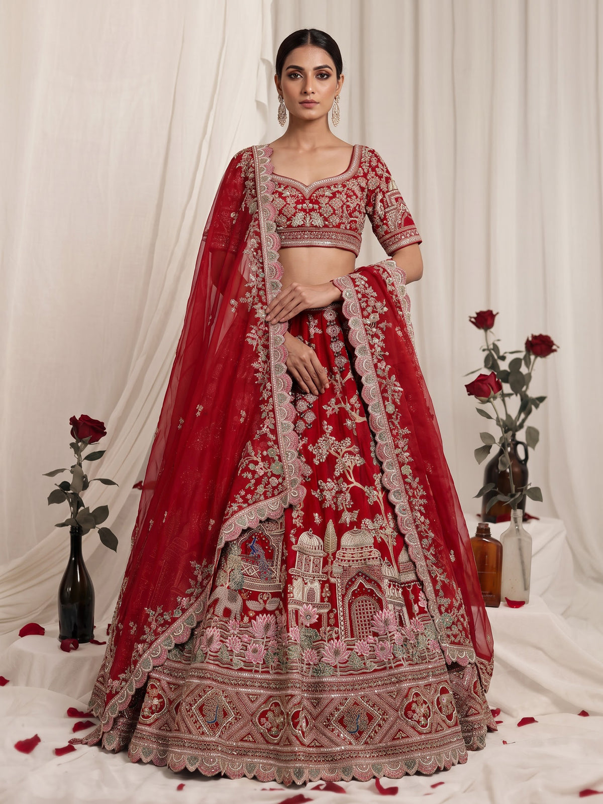 Red royal mughal women lehenga choli