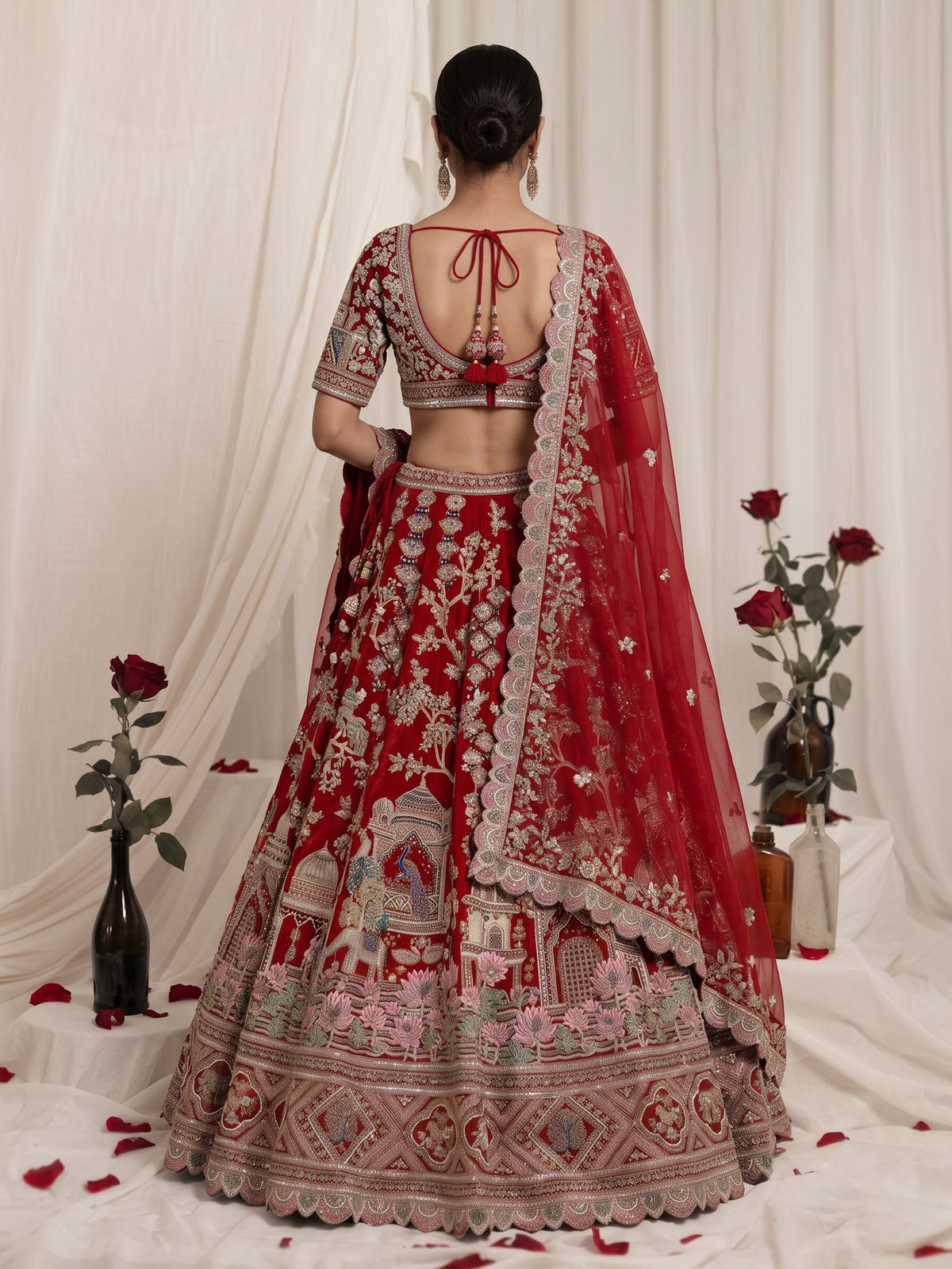 Red royal mughal women lehenga choli