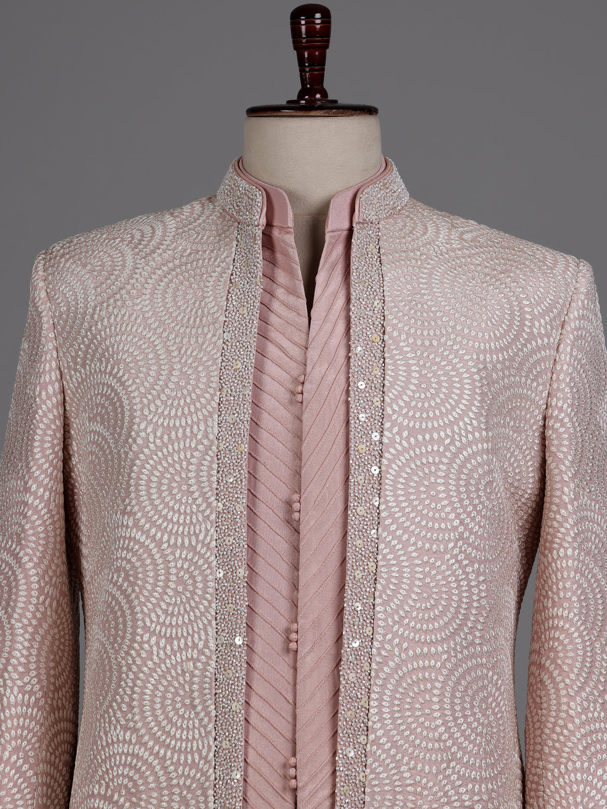 Dusty peach Indo western set with embellished bandhgala jacket
