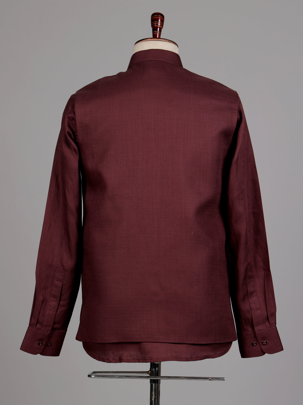 Deep maroon plum Nehru waistcoat set with floral crest