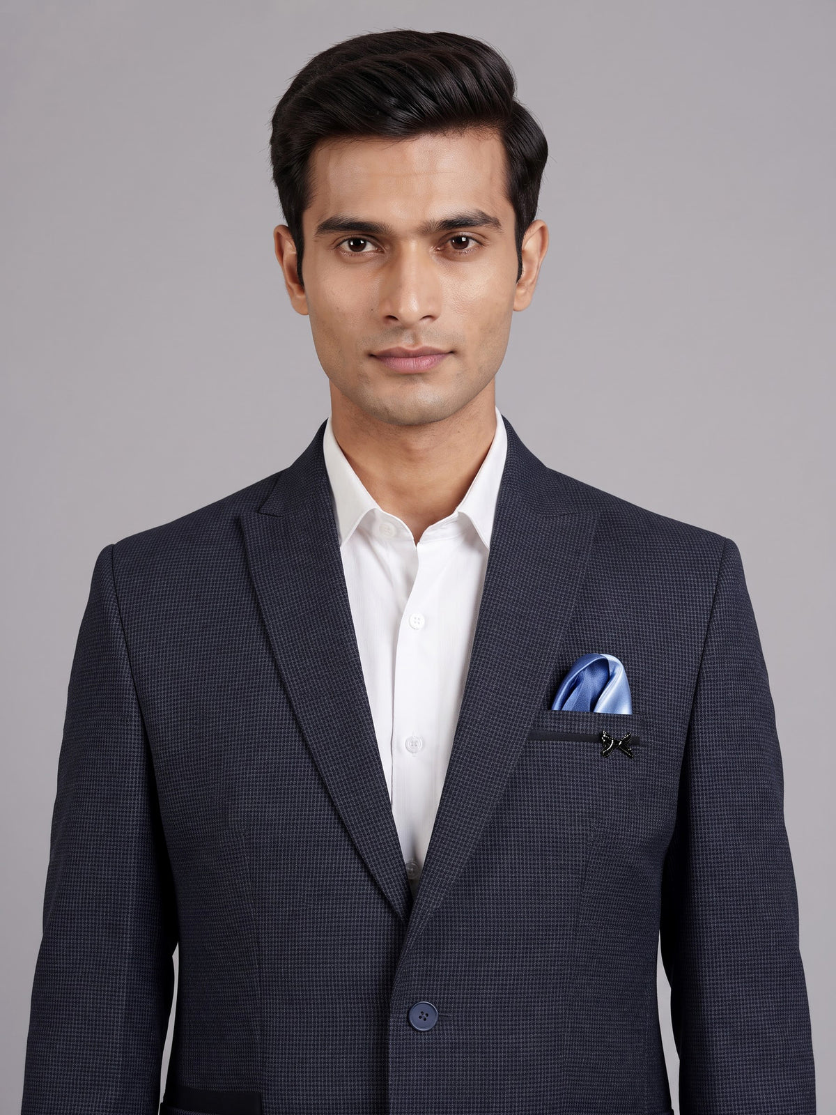 Deep navy micro knit textured single breasted blazer