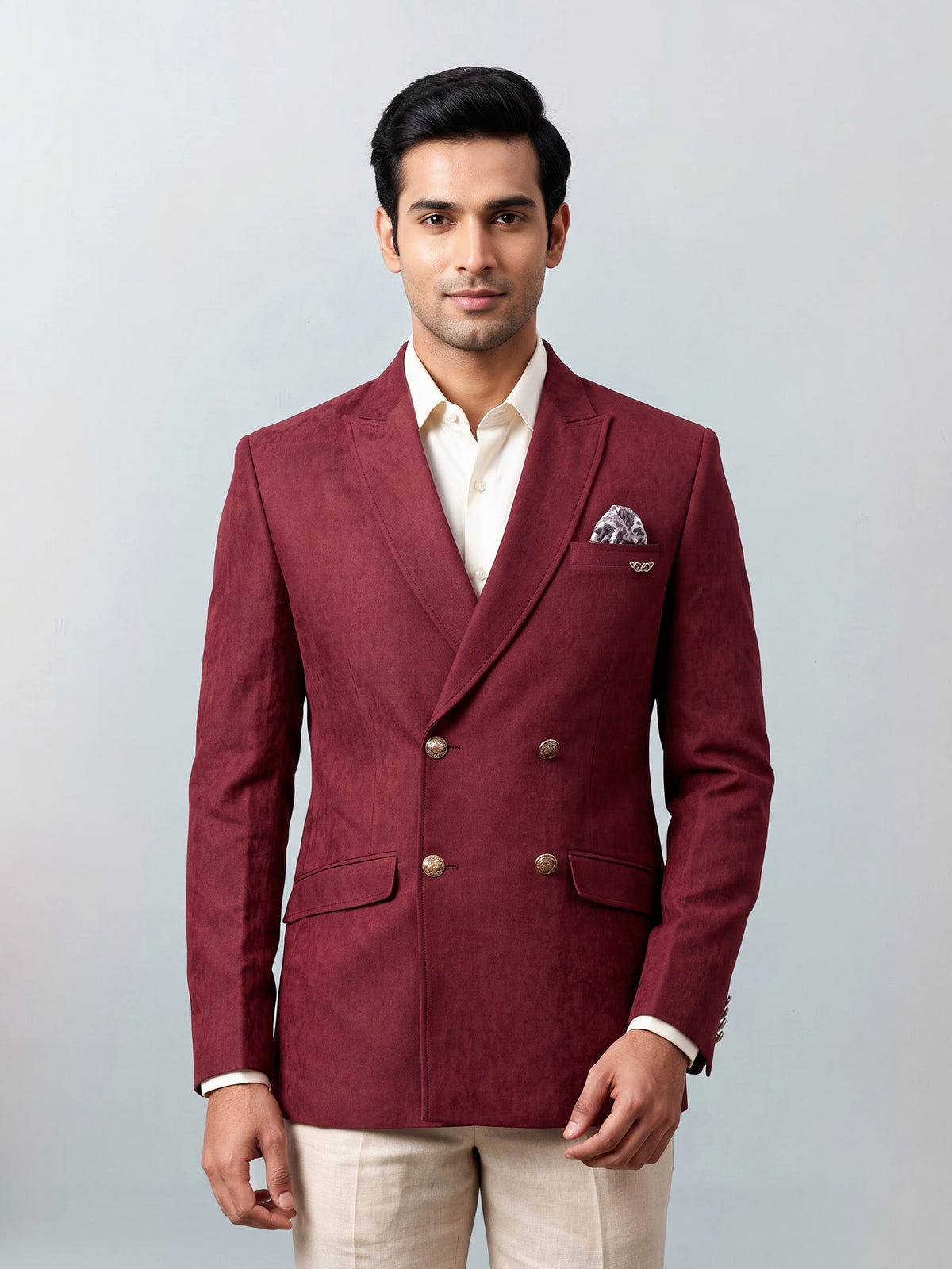 Royal wine double breasted peak lapel formal blazer