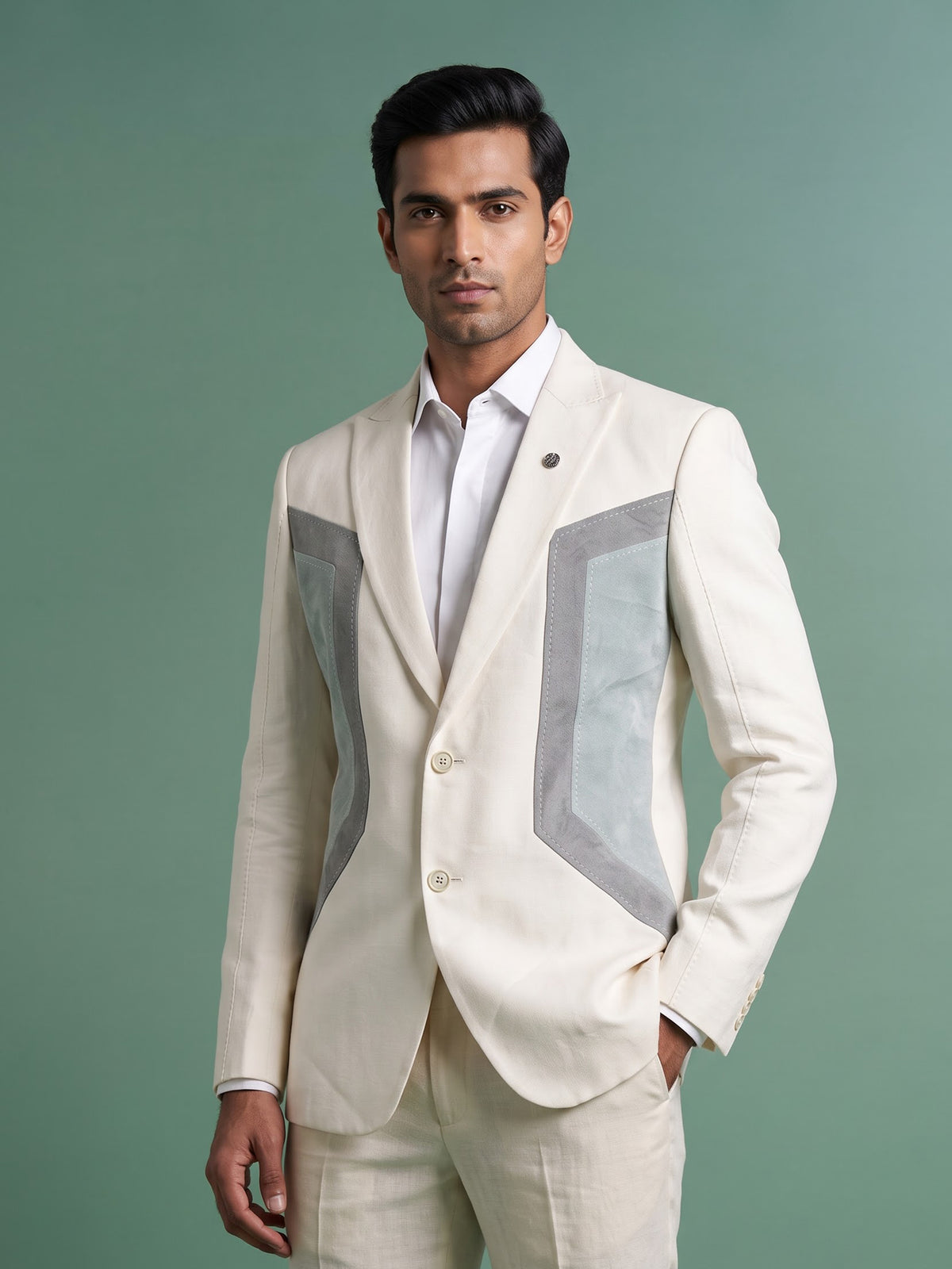 Off White contemporary blazer with geometric contrast inset panels