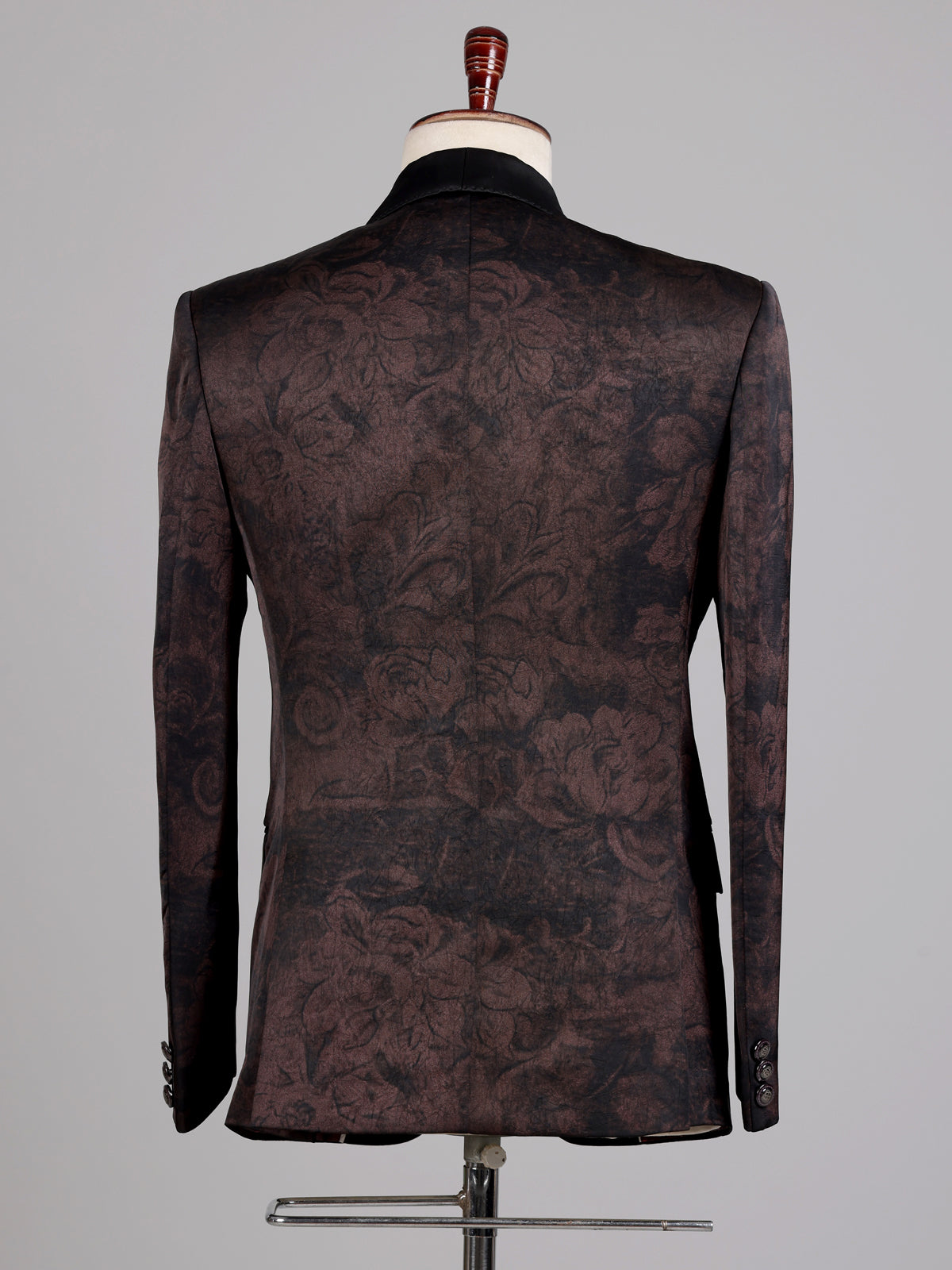 Deep Brown jacquard shadow floral shawl collar tuxedo blazer