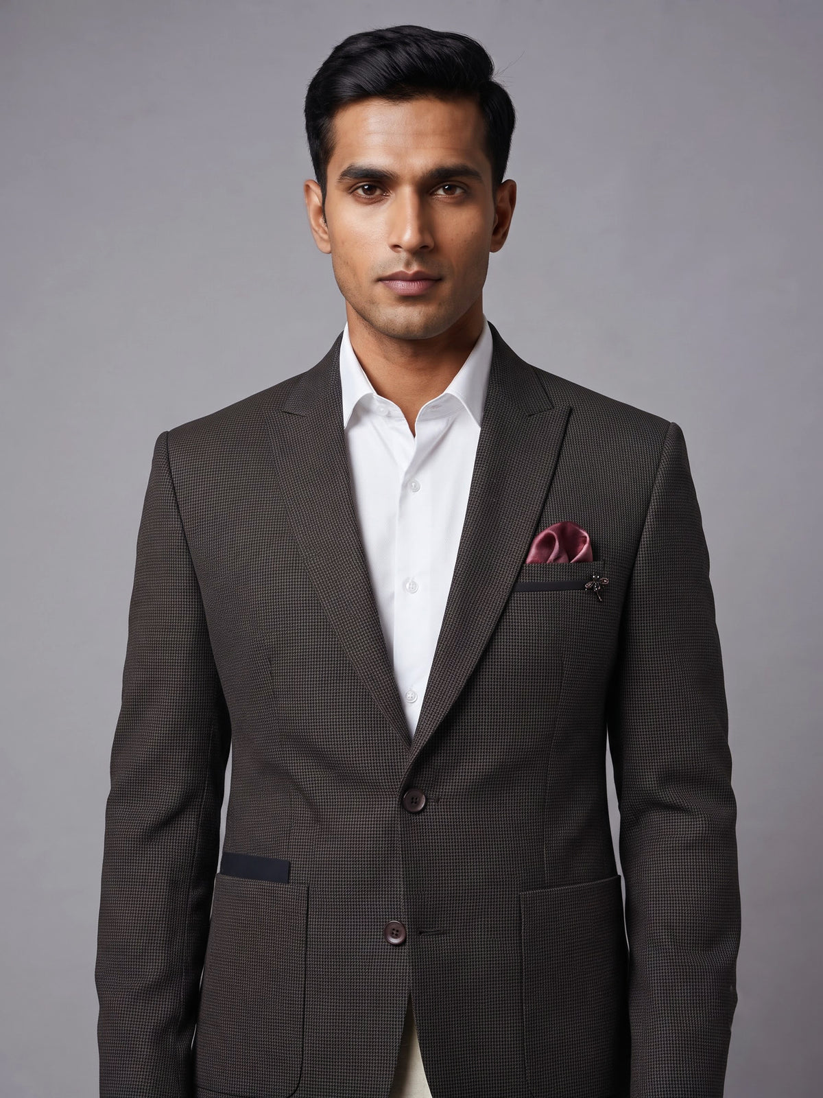 Charcoal black micro textured single breasted evening blazer
