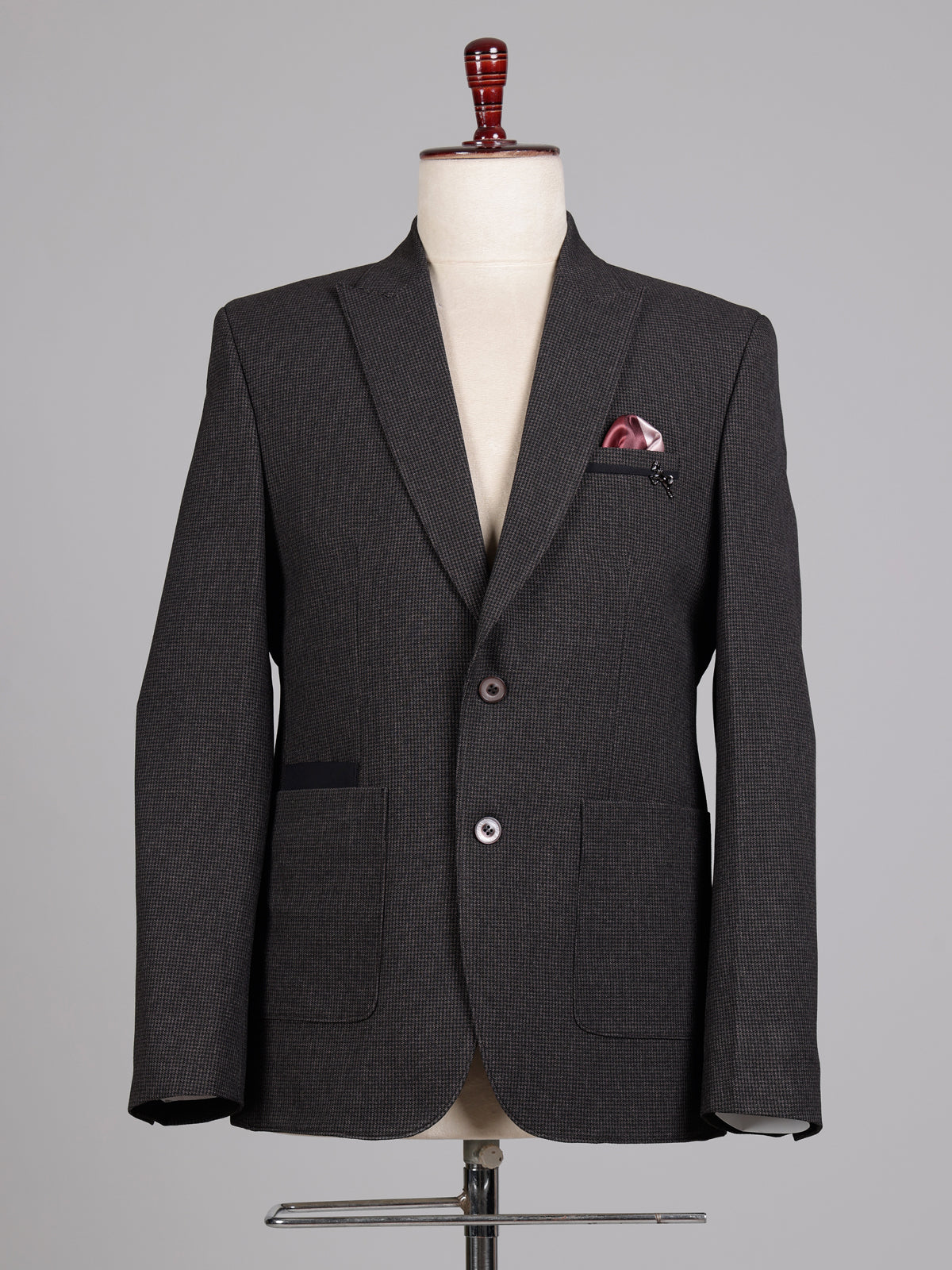 Charcoal black micro textured single breasted evening blazer