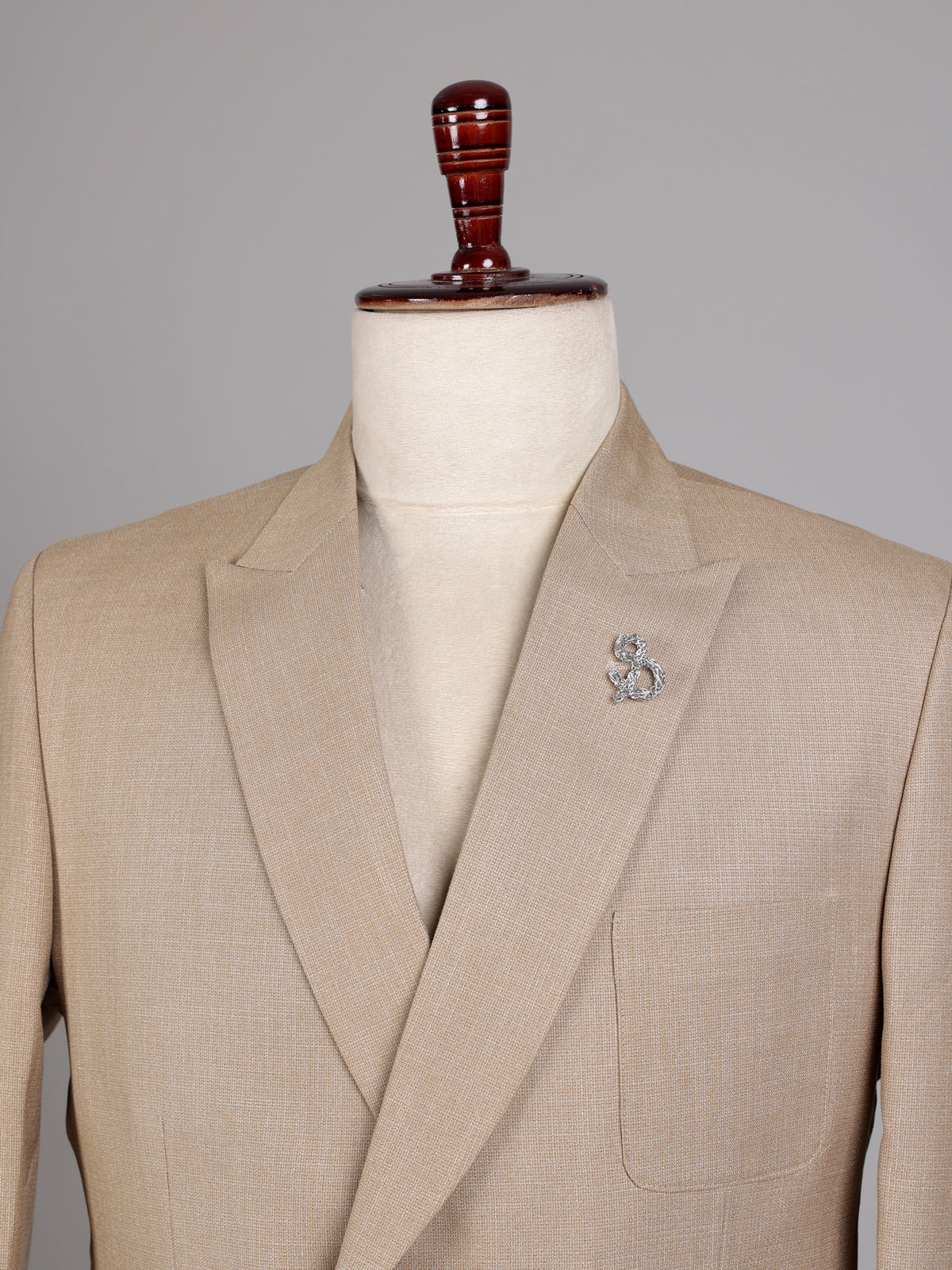 Elegant beige fine textured double breasted party blazer