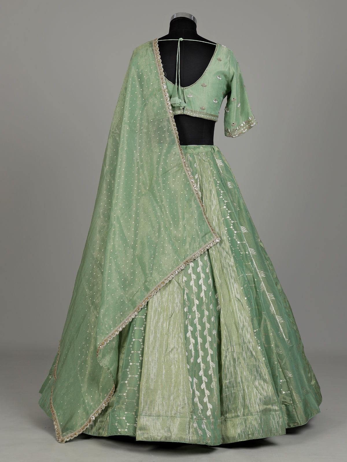 Pista green banarasi tissue silk designer lehenga with dupatta