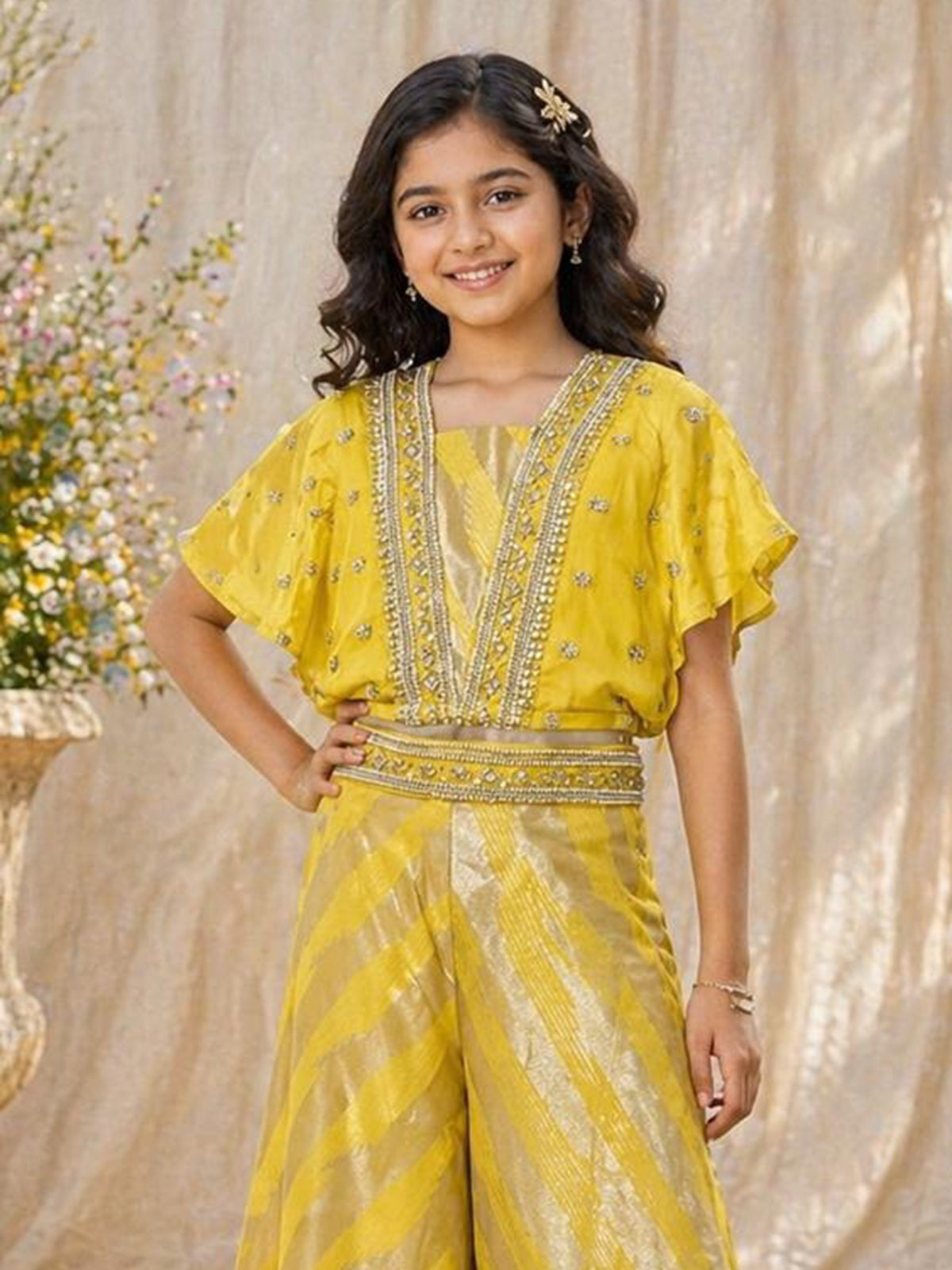 Yellow regal girls designer palazzo suit