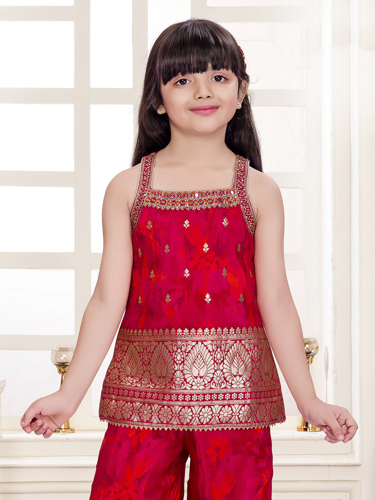 Rani pink festive girls palazzo suit
