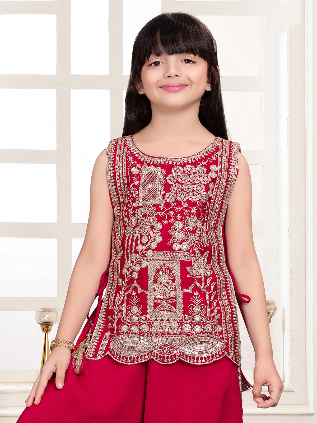 Magenta pink regal girls designer palazzo suit