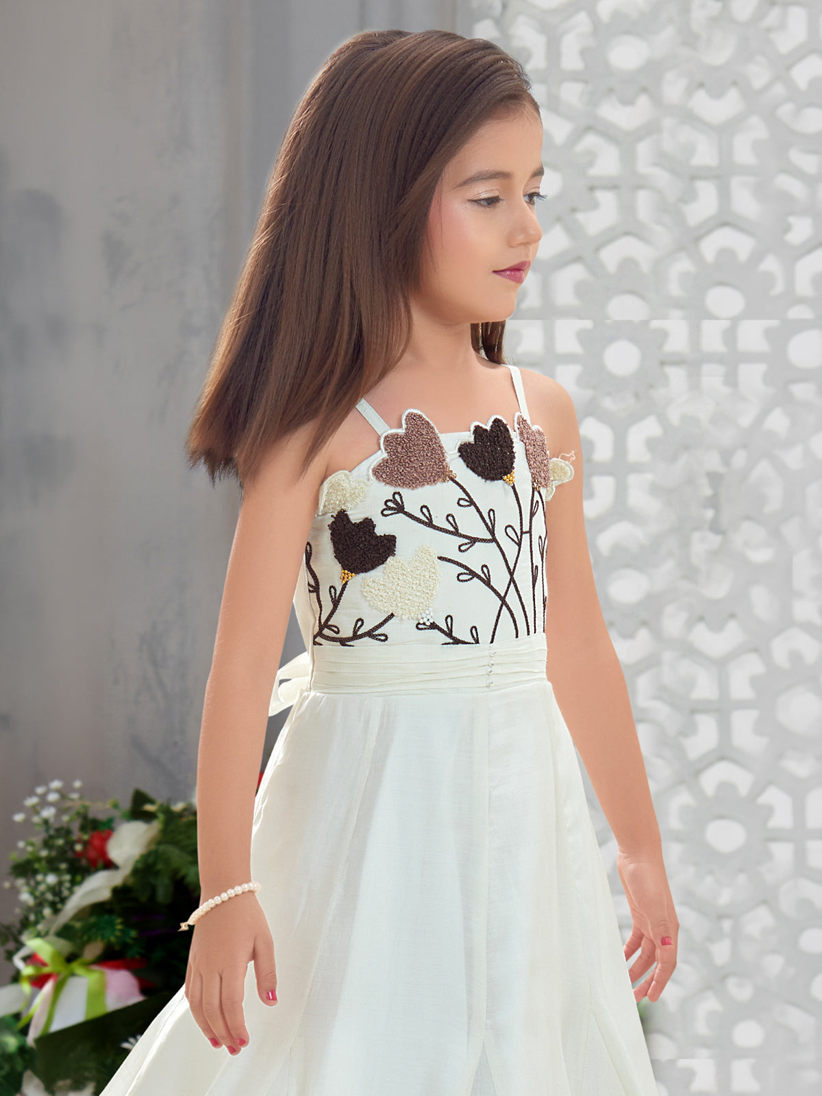 White floral embroidered girls gown jacket