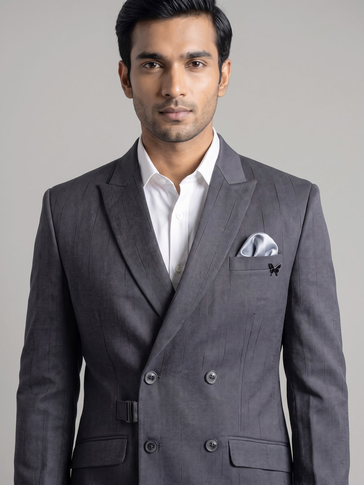 Charcoal grey double-breasted blazer with