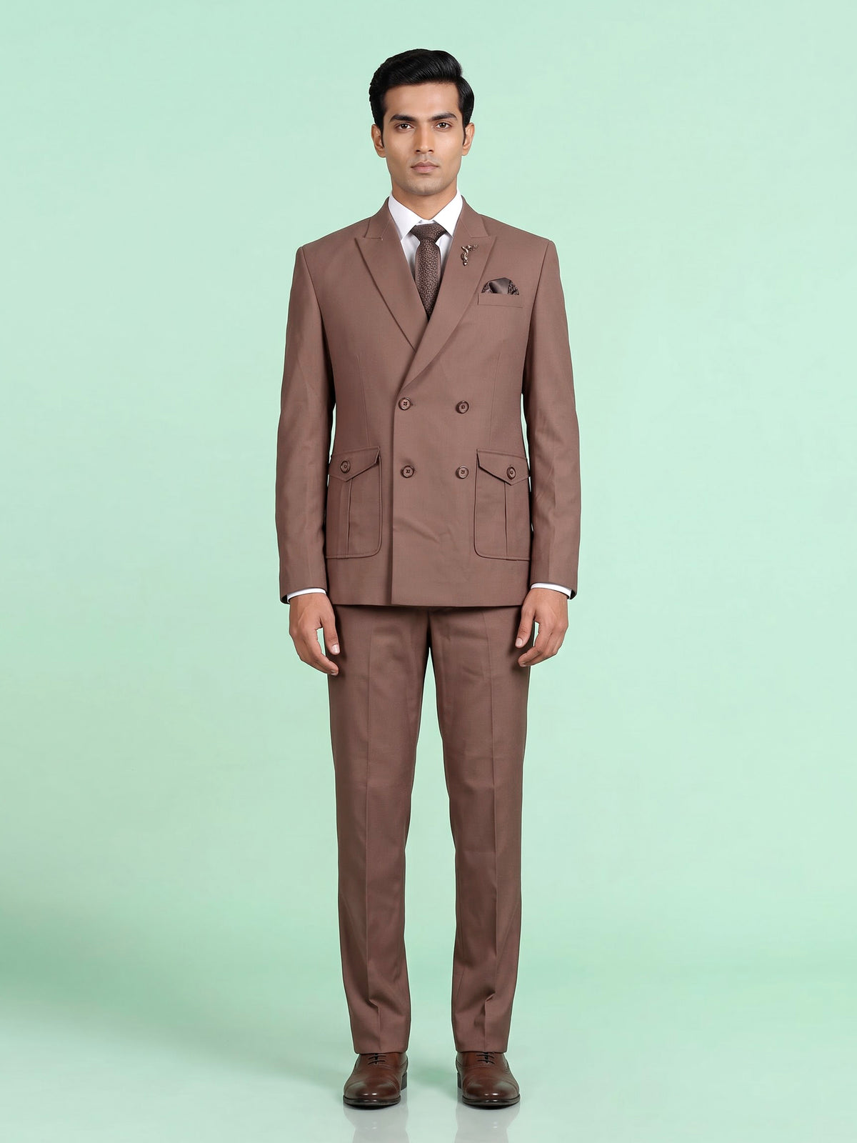 Mocha brown double-breasted coat suit