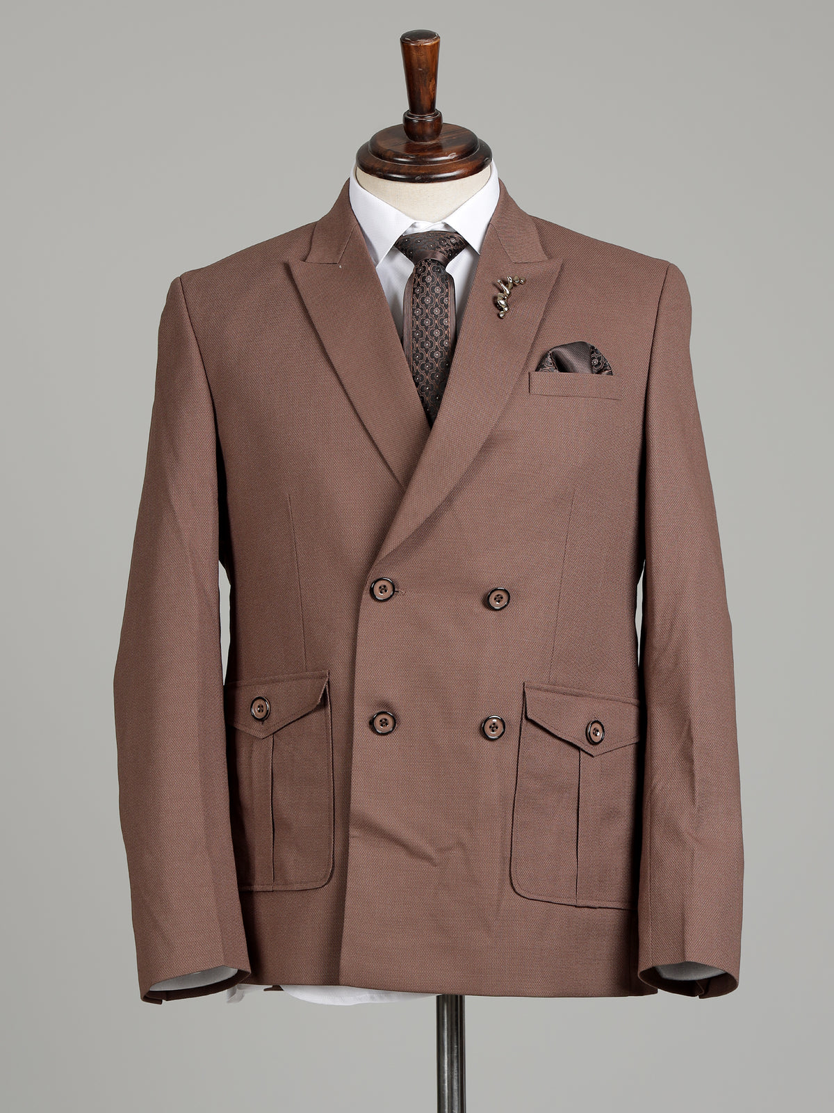 Mocha brown double-breasted coat suit