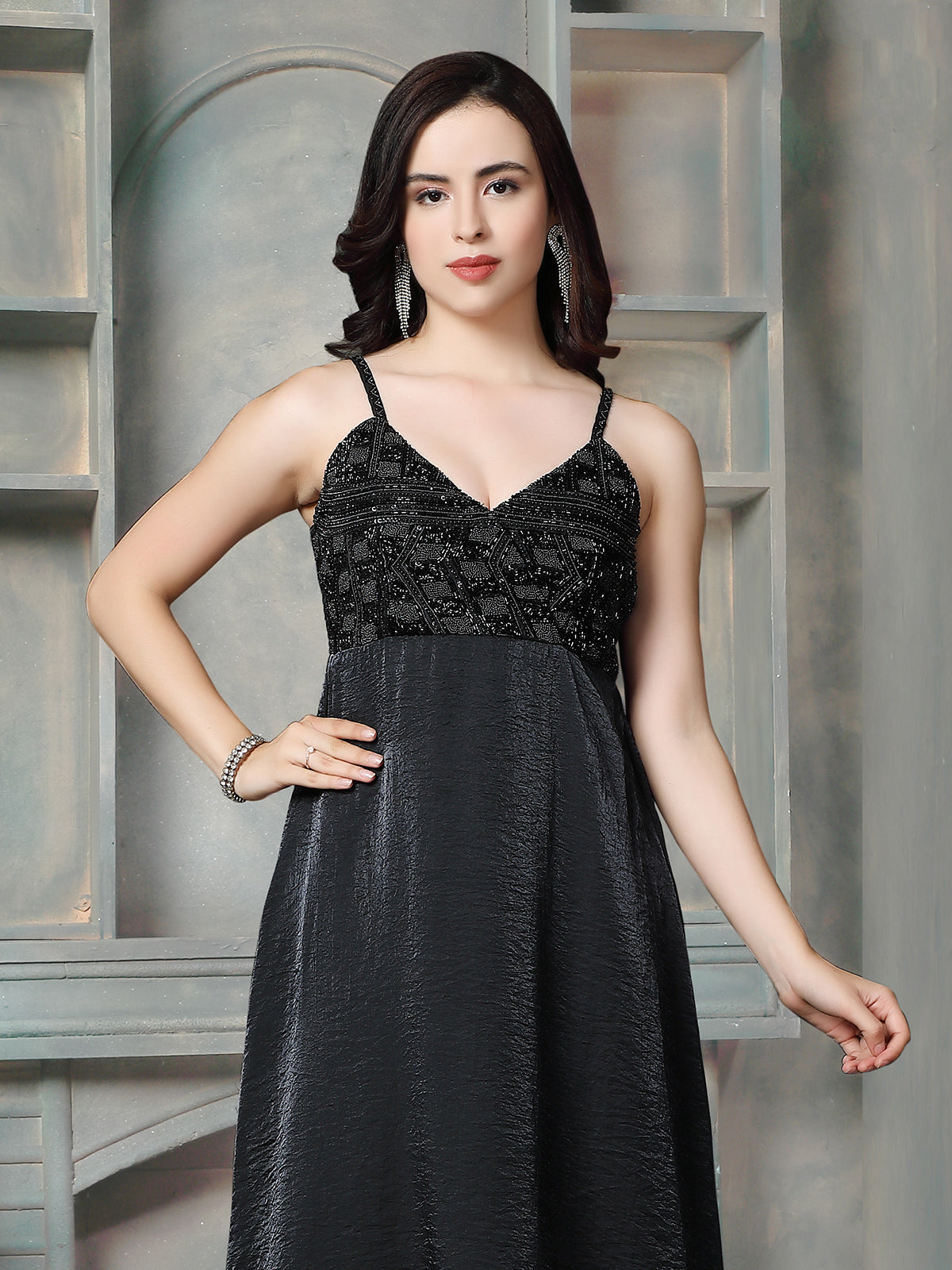 Black shimmer women western dress