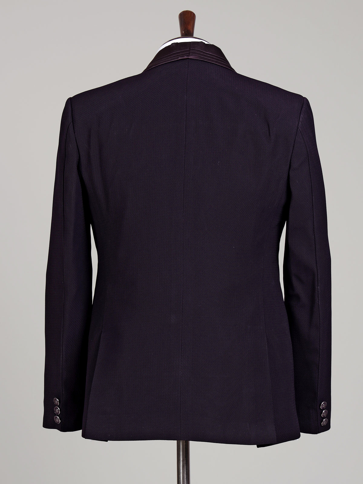 Midnight wine three-piece tuxedo suit with pleated satin lapel