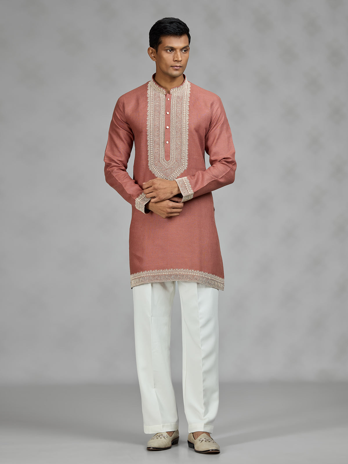 Rust brown heritage mens kurta suit