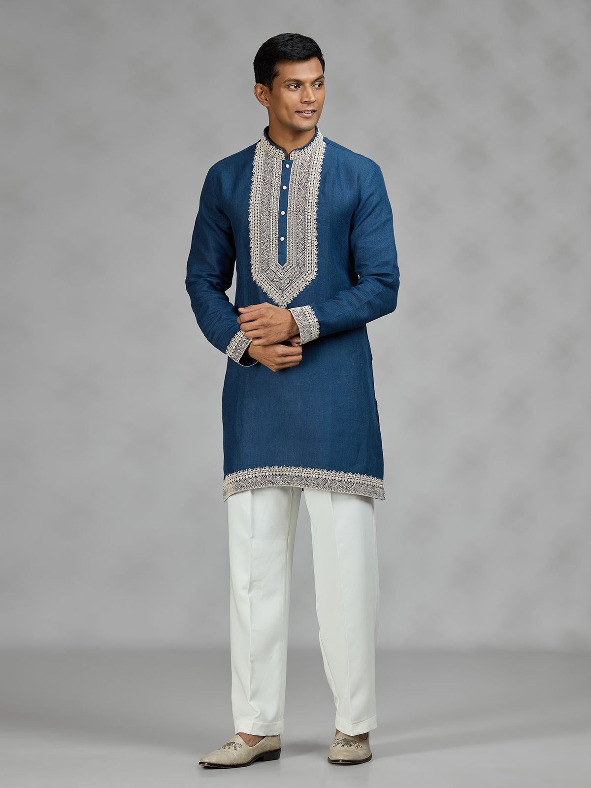 Royal blue refined mens kurta suit