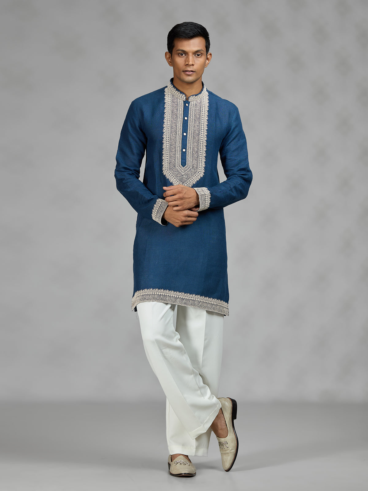 Royal blue refined mens kurta suit