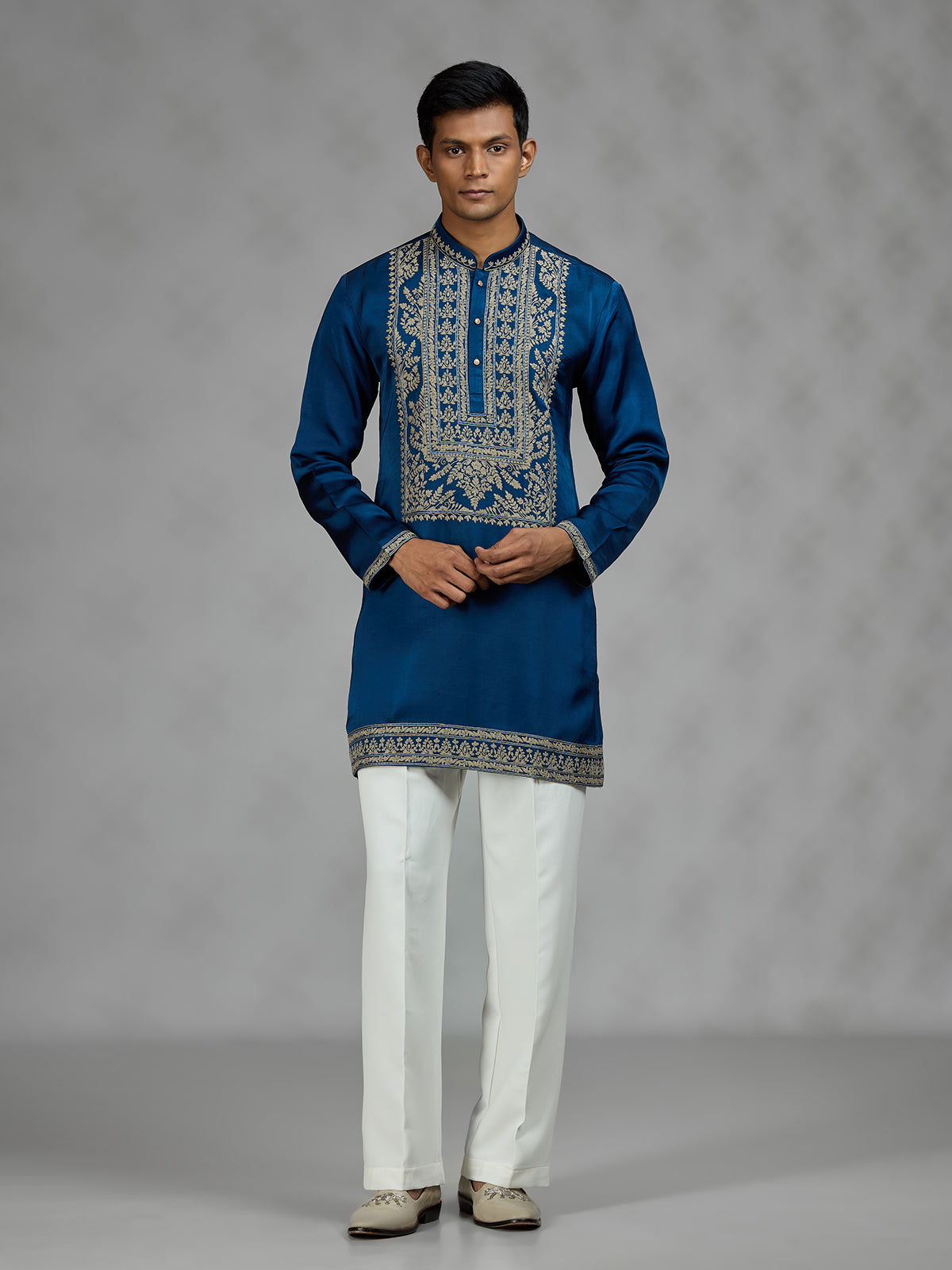 Royal blue ornate mens kurta suit