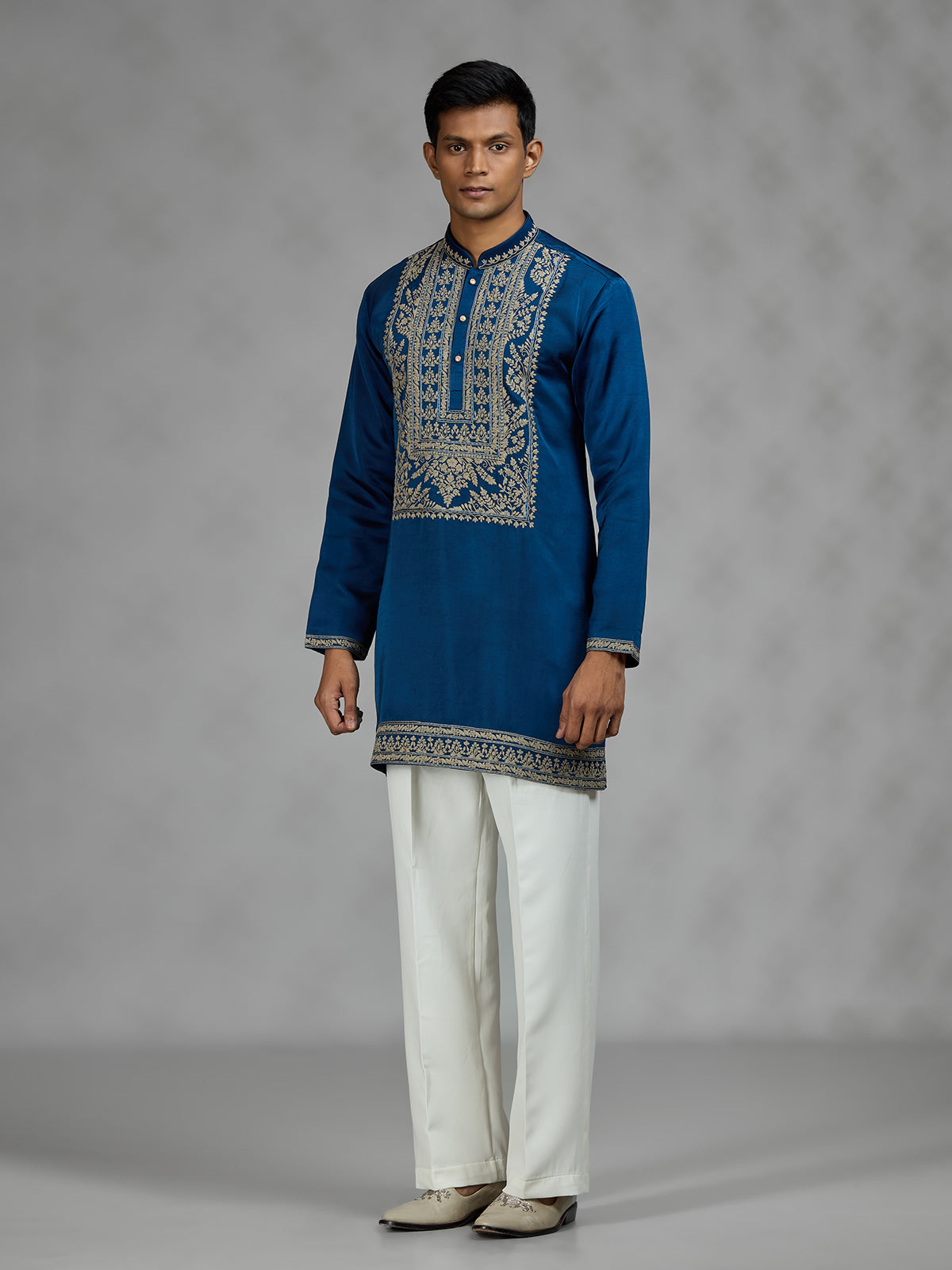 Royal blue ornate mens kurta suit