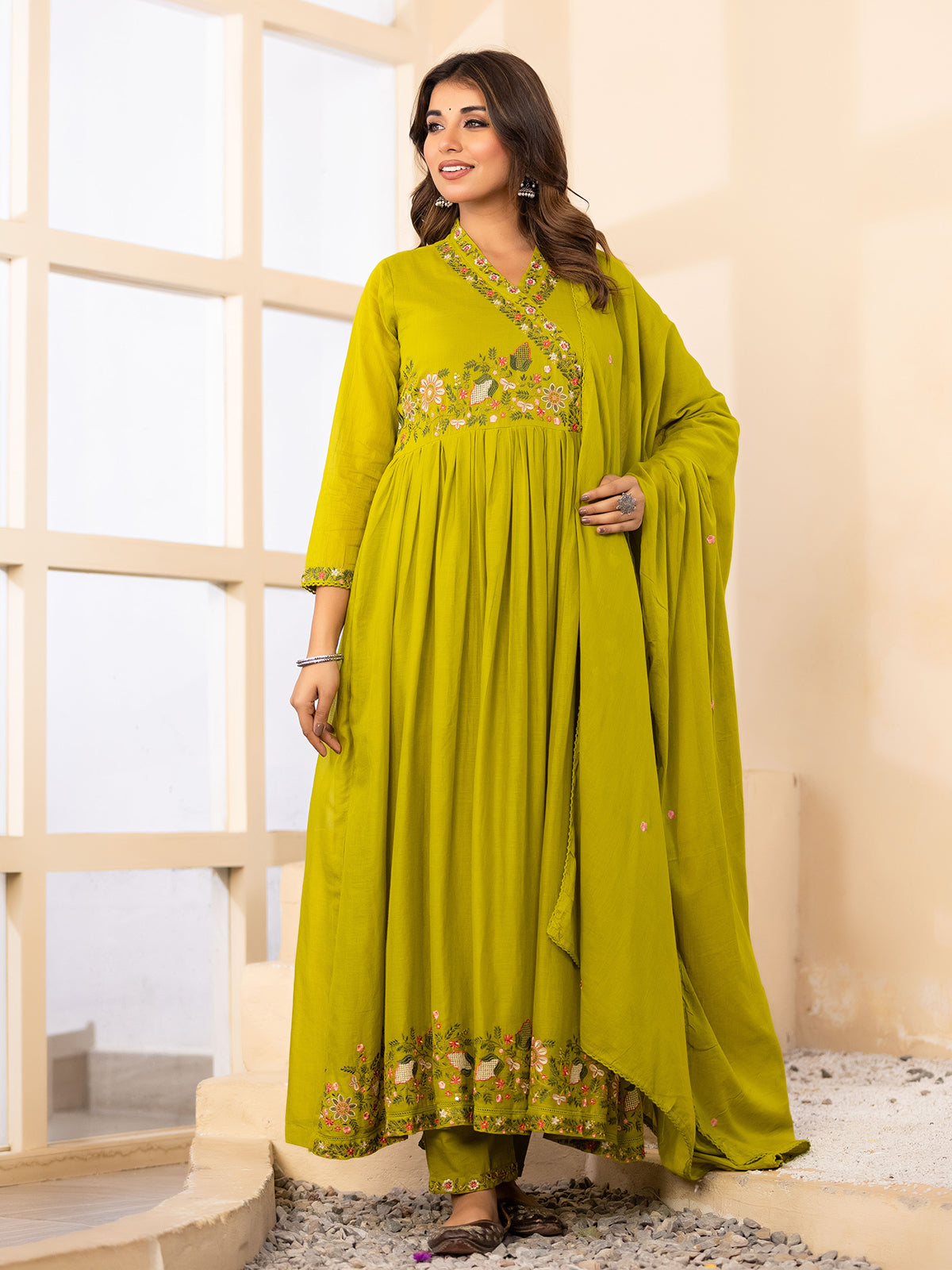 Green floral women kurti set