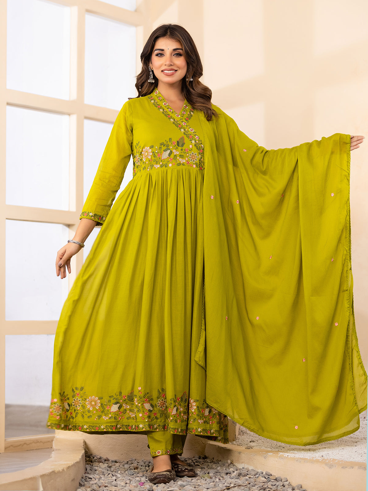 Green floral women kurti set