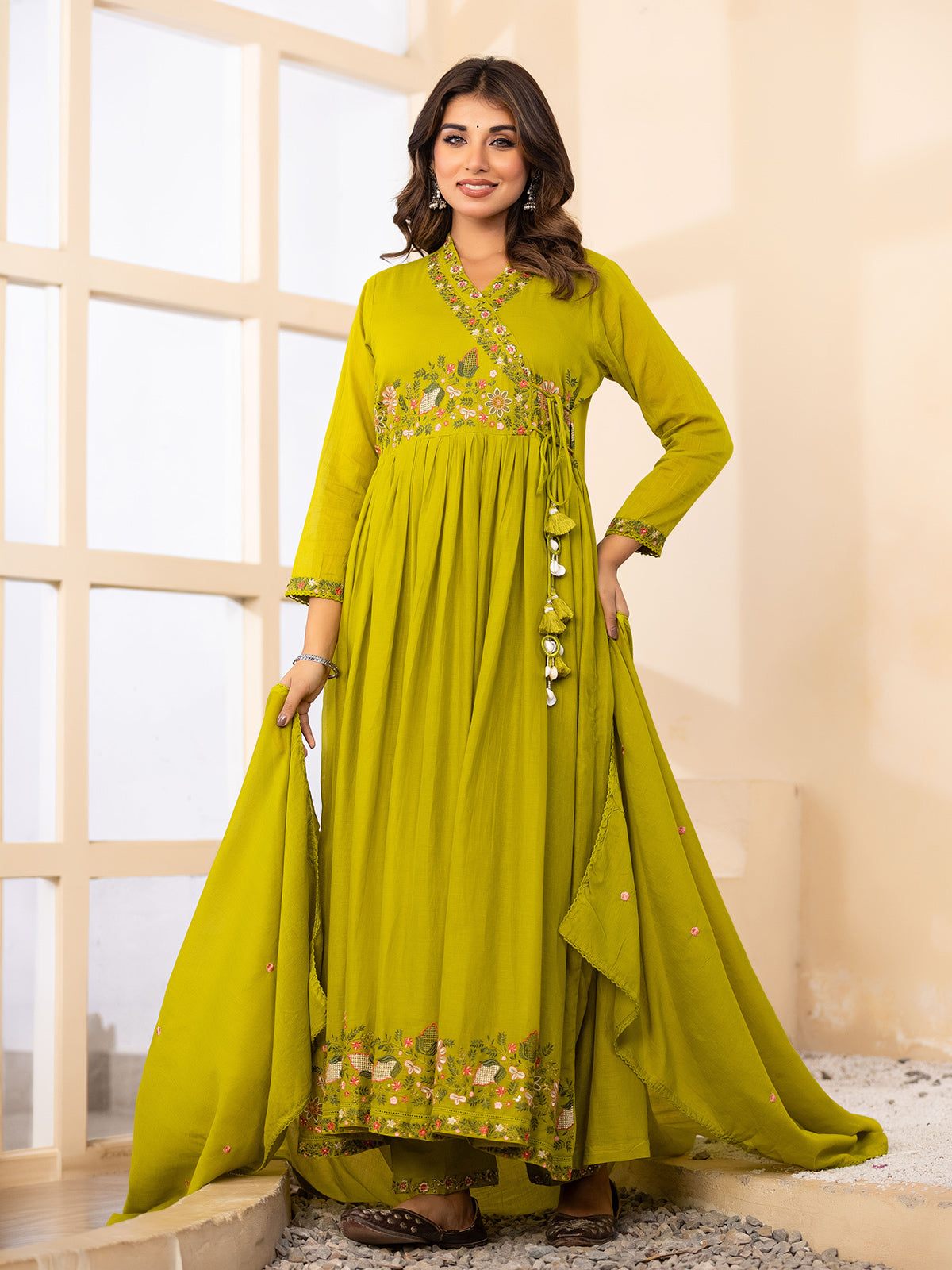 Green floral women kurti set