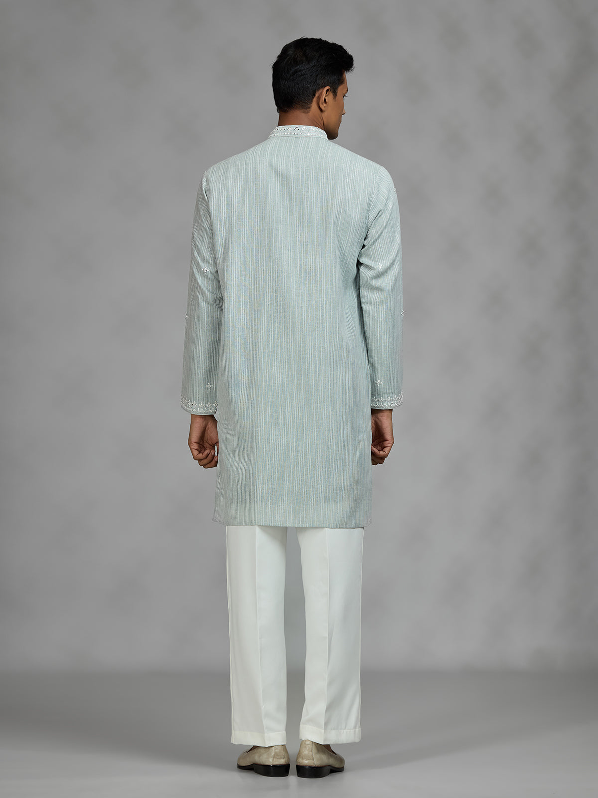 Pista green geometric mens kurta suit
