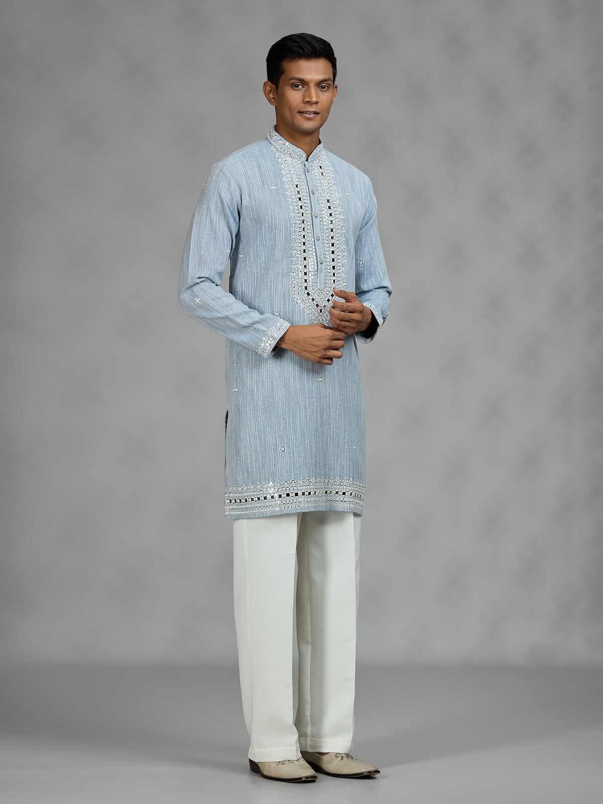 Mint blue geometric mens kurta suit