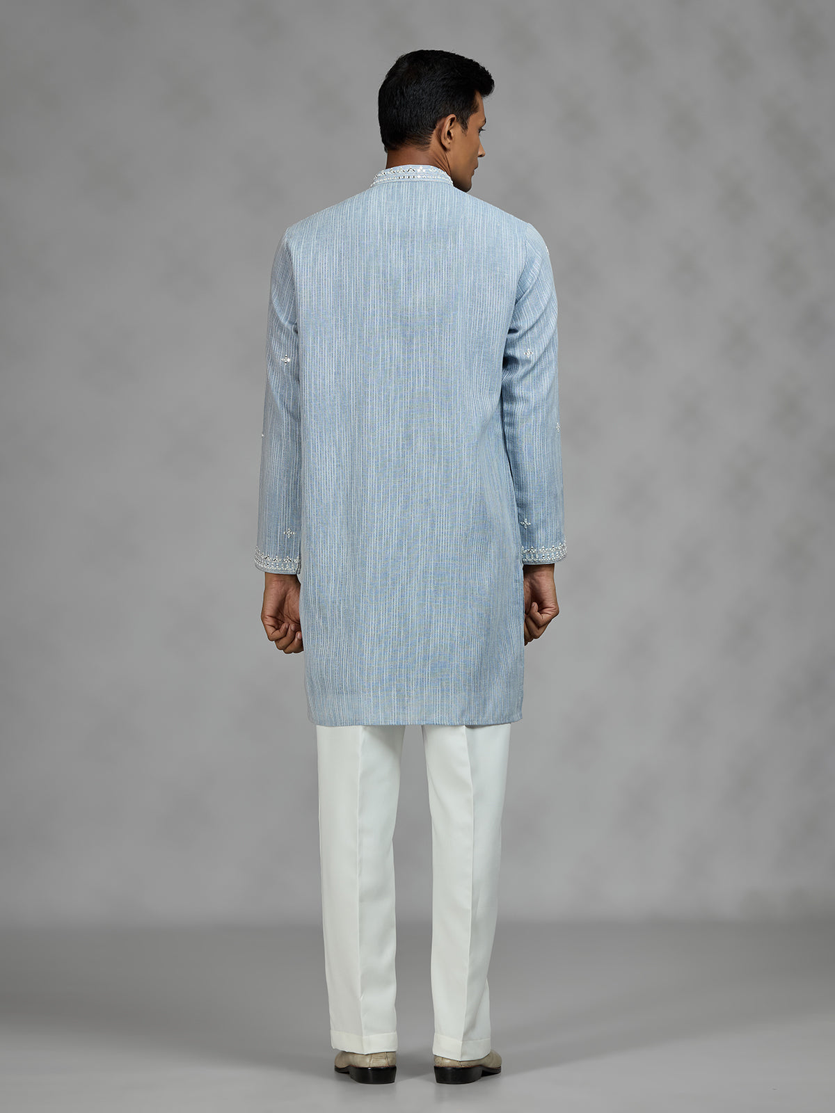 Mint blue geometric mens kurta suit