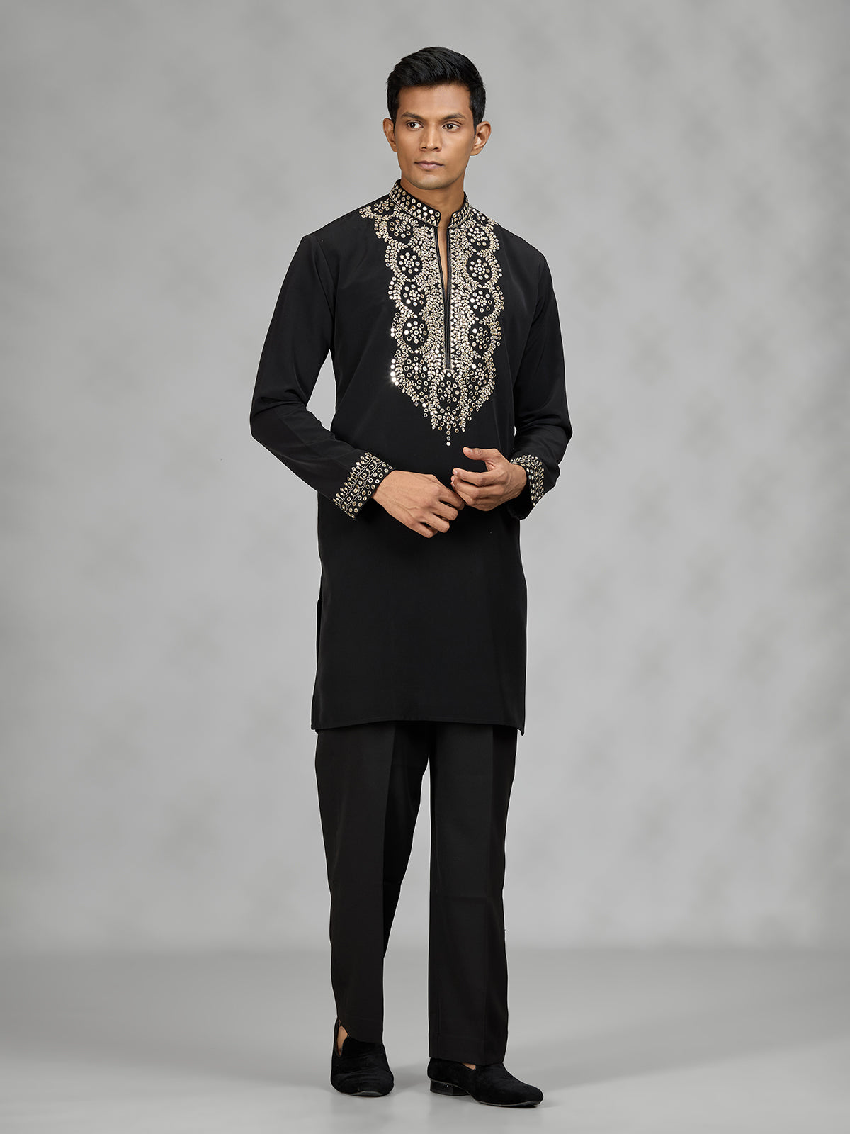 Black contemporary mens kurta suit