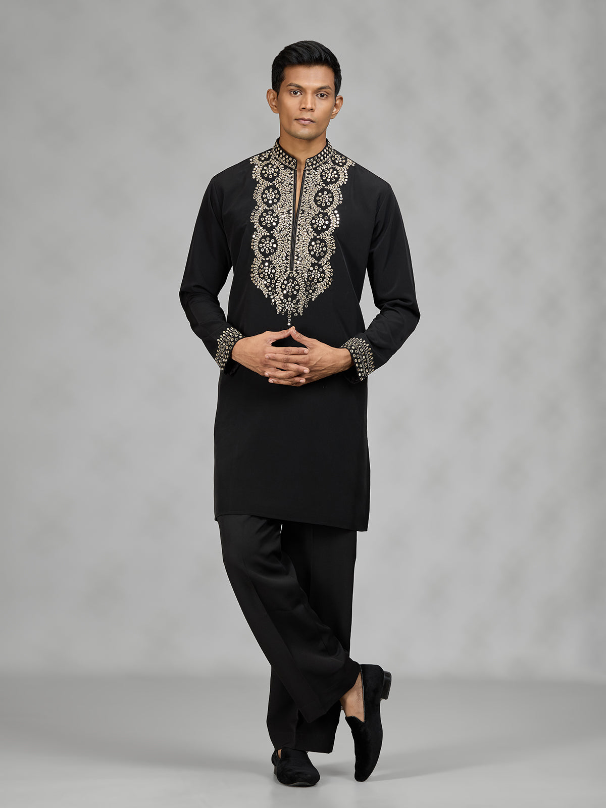 Black contemporary mens kurta suit