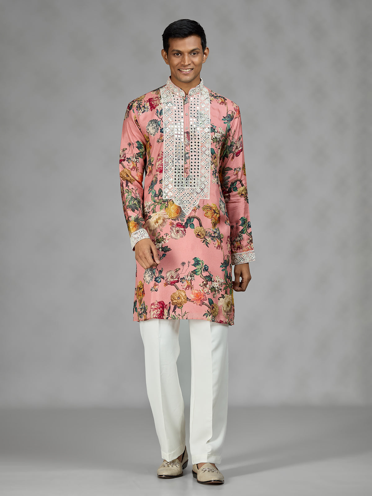 Pink vintage tapestry mens kurta suit