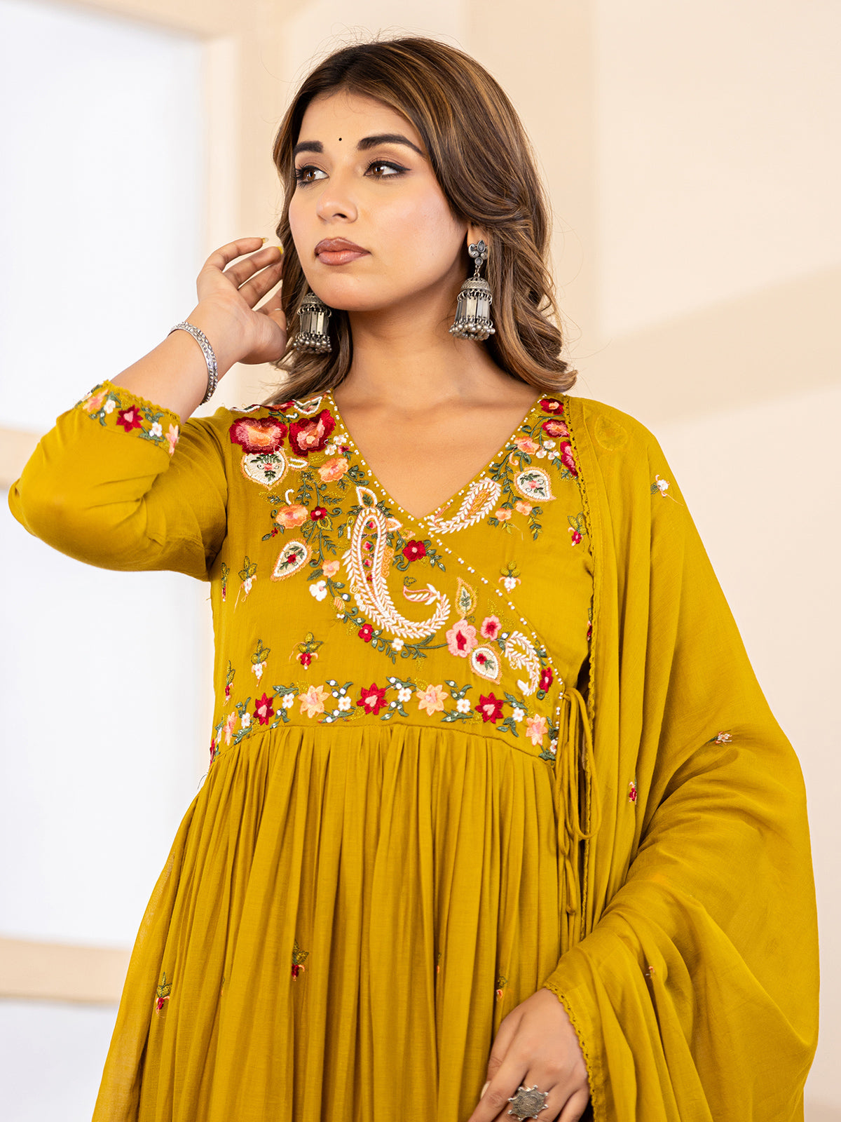 Mustard yellow paisley women kurti set